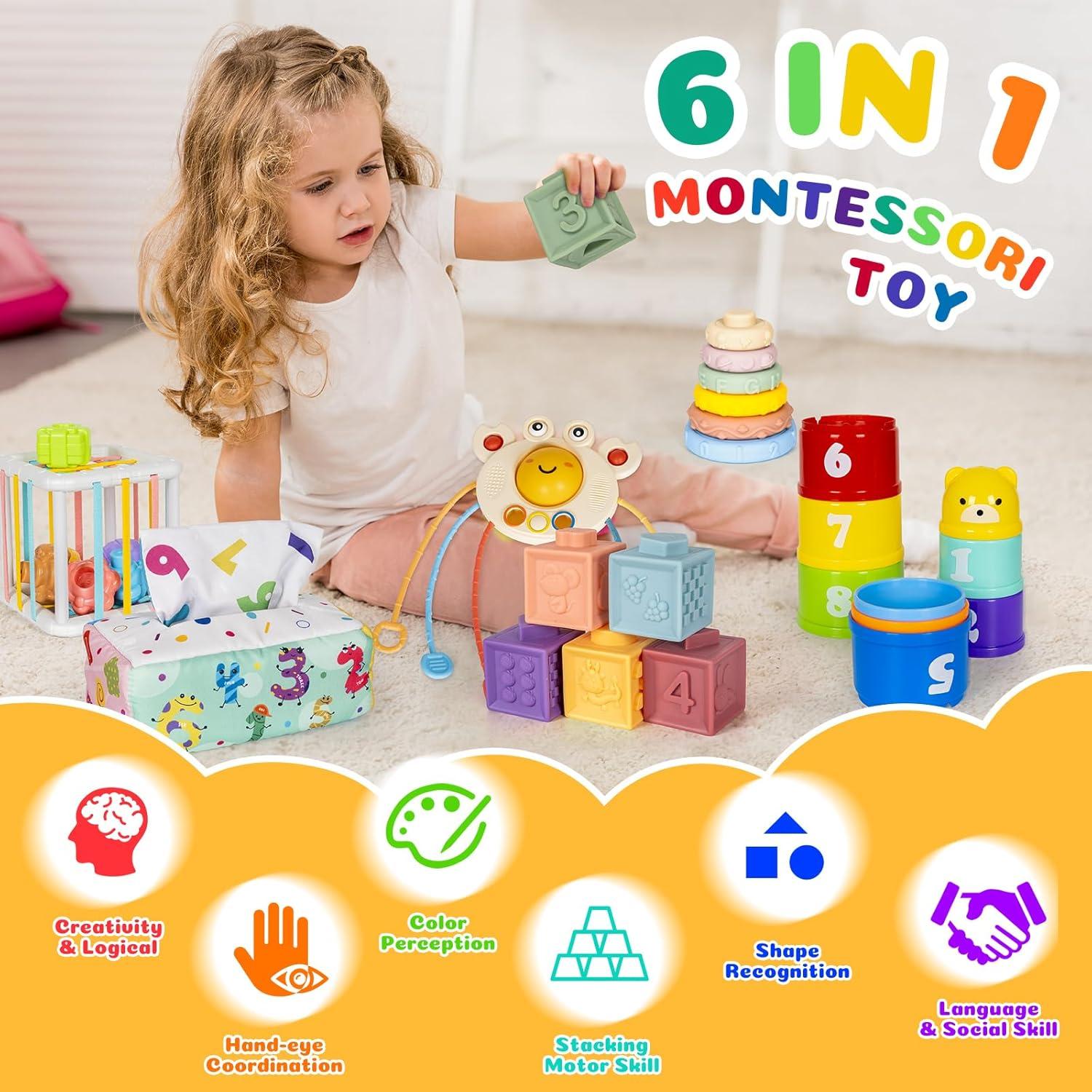 Juguetes Montessori 6 en 1 GJOF2YK para Bebés 0-18 Meses
