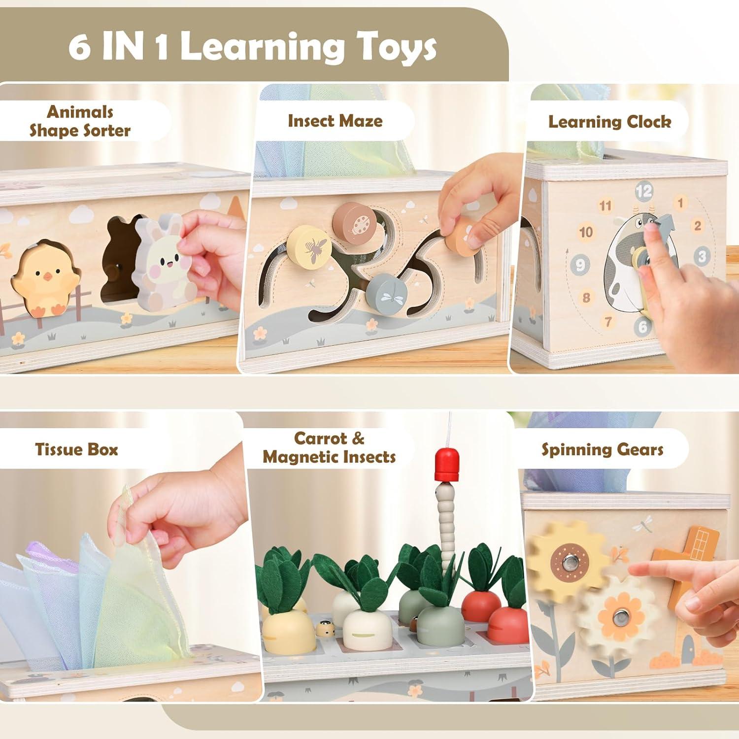 Caja de Tejidos Sensorial DINORUN para Bebés 18 Meses