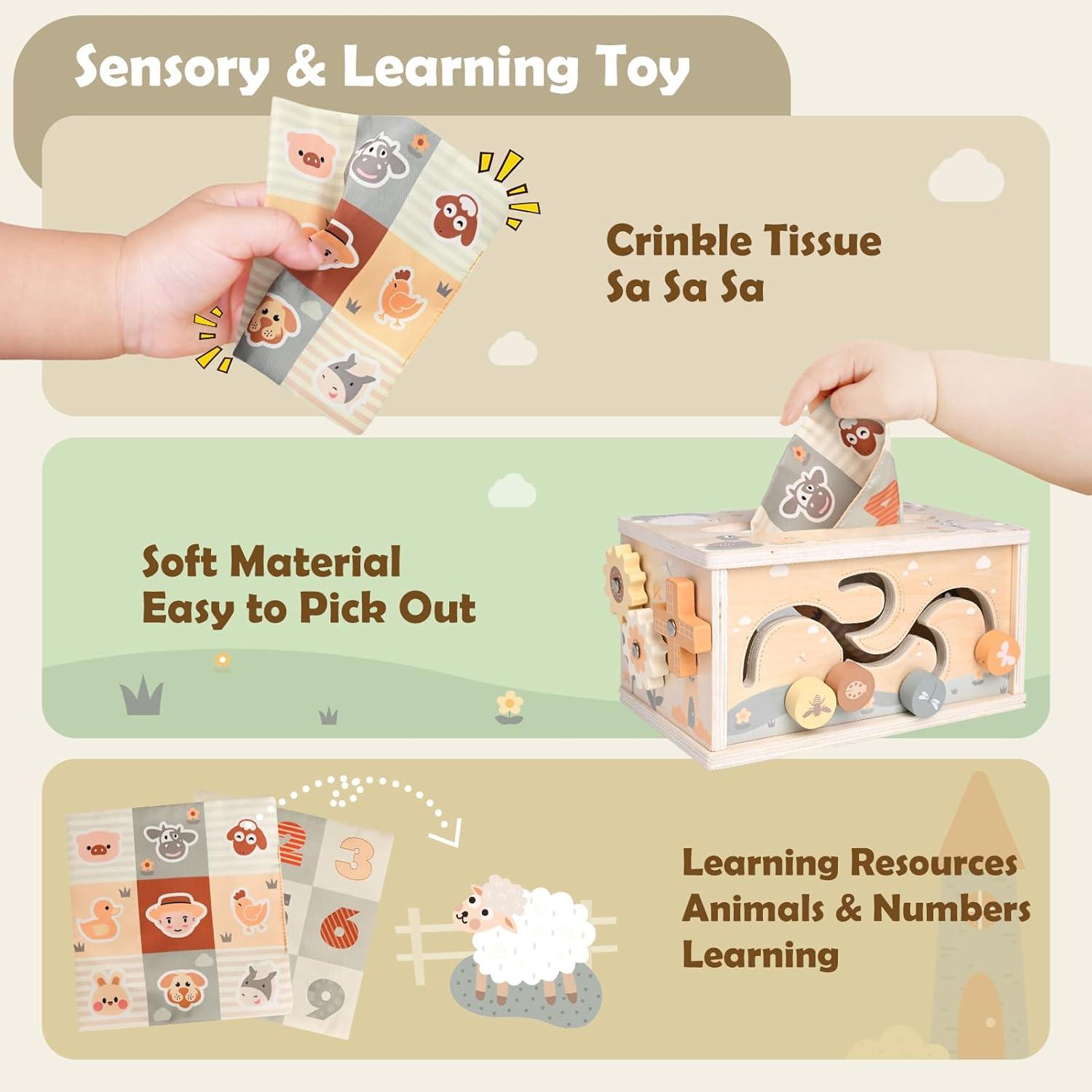 Caja de Tejidos Sensorial DINORUN para Bebés 18 Meses