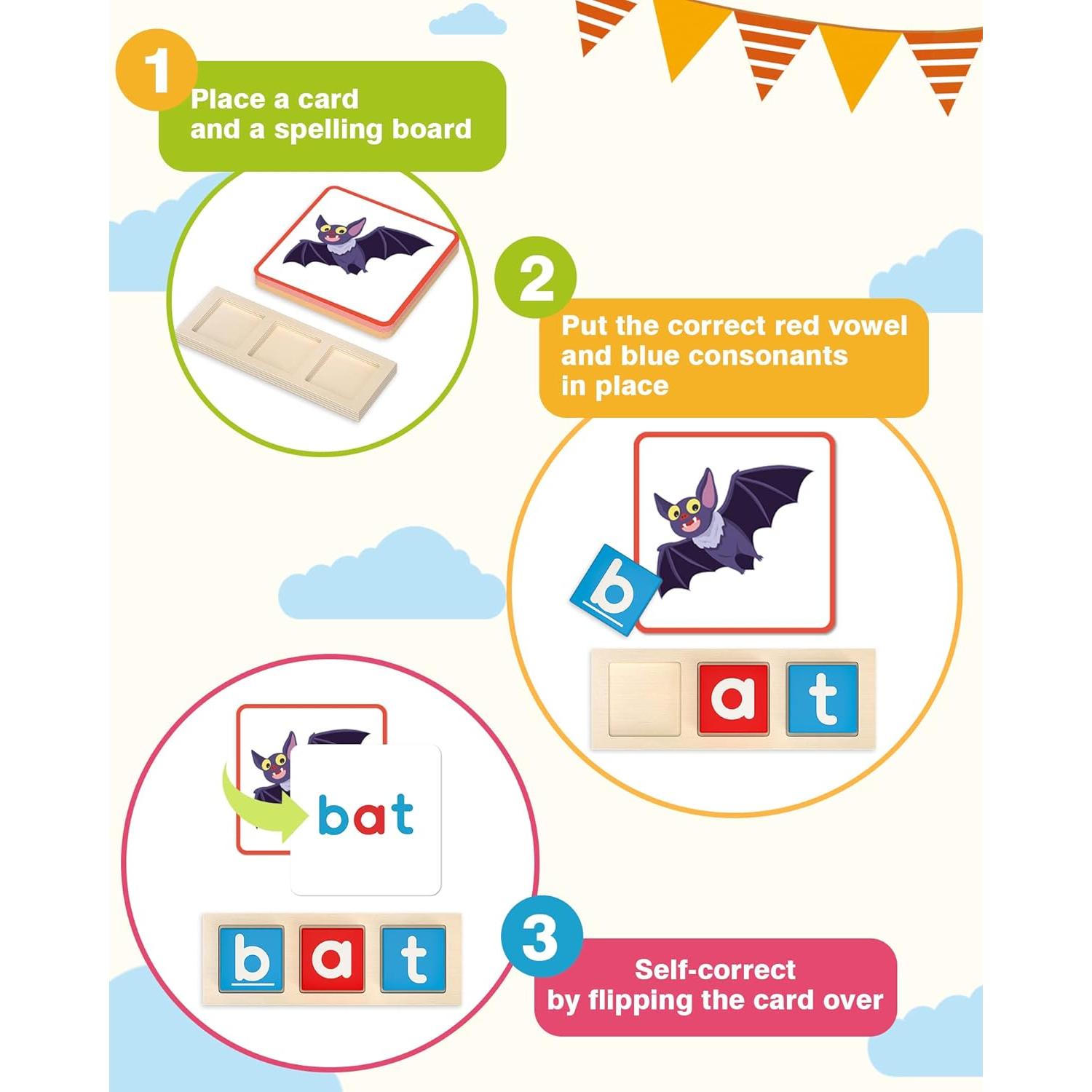 Juego de Ortografía CVC de Madera Gojmzo para Niños 3-6 Años