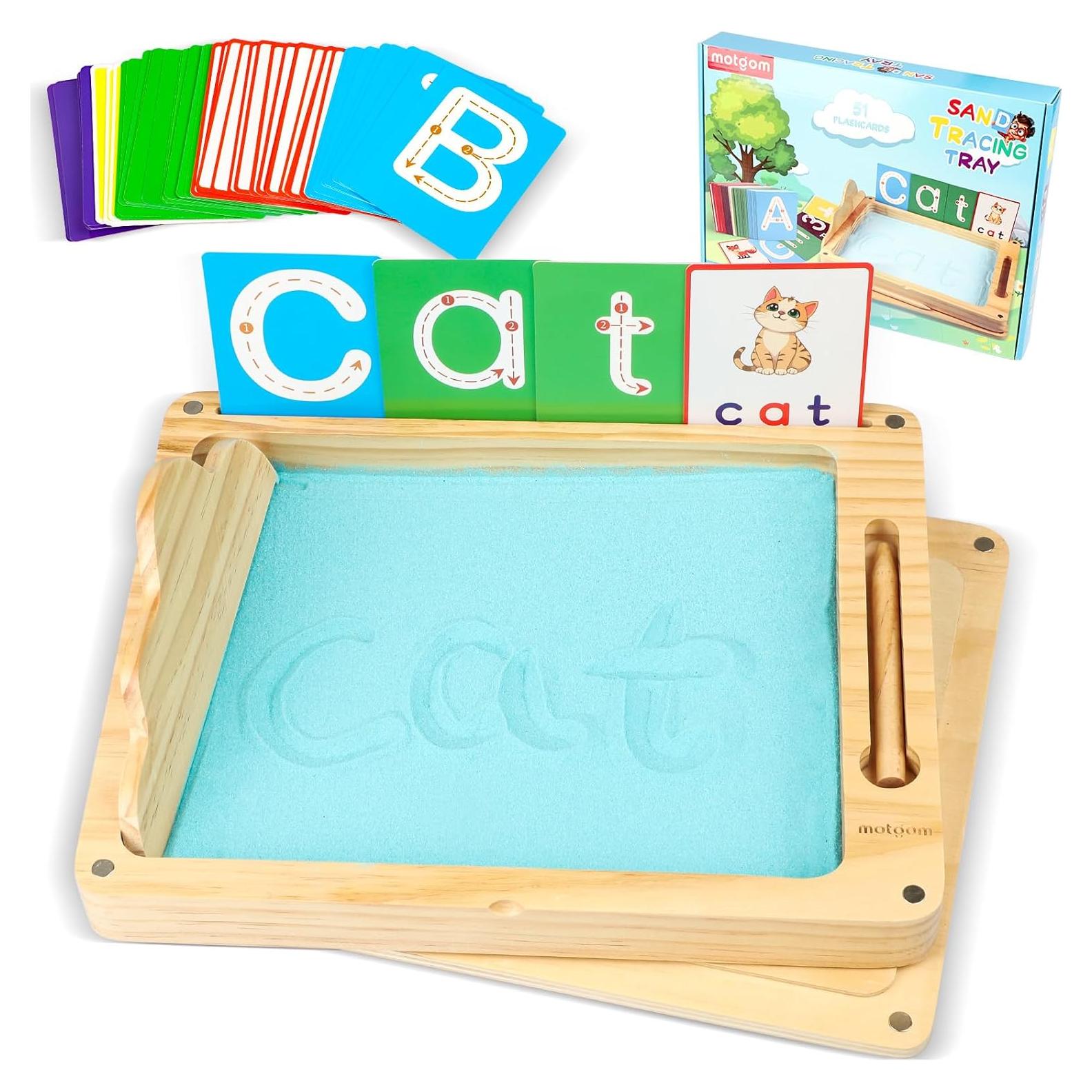 Bandeja de Arena Montessori MOTGOM 30x24 cm con Tapa y Tarjetas