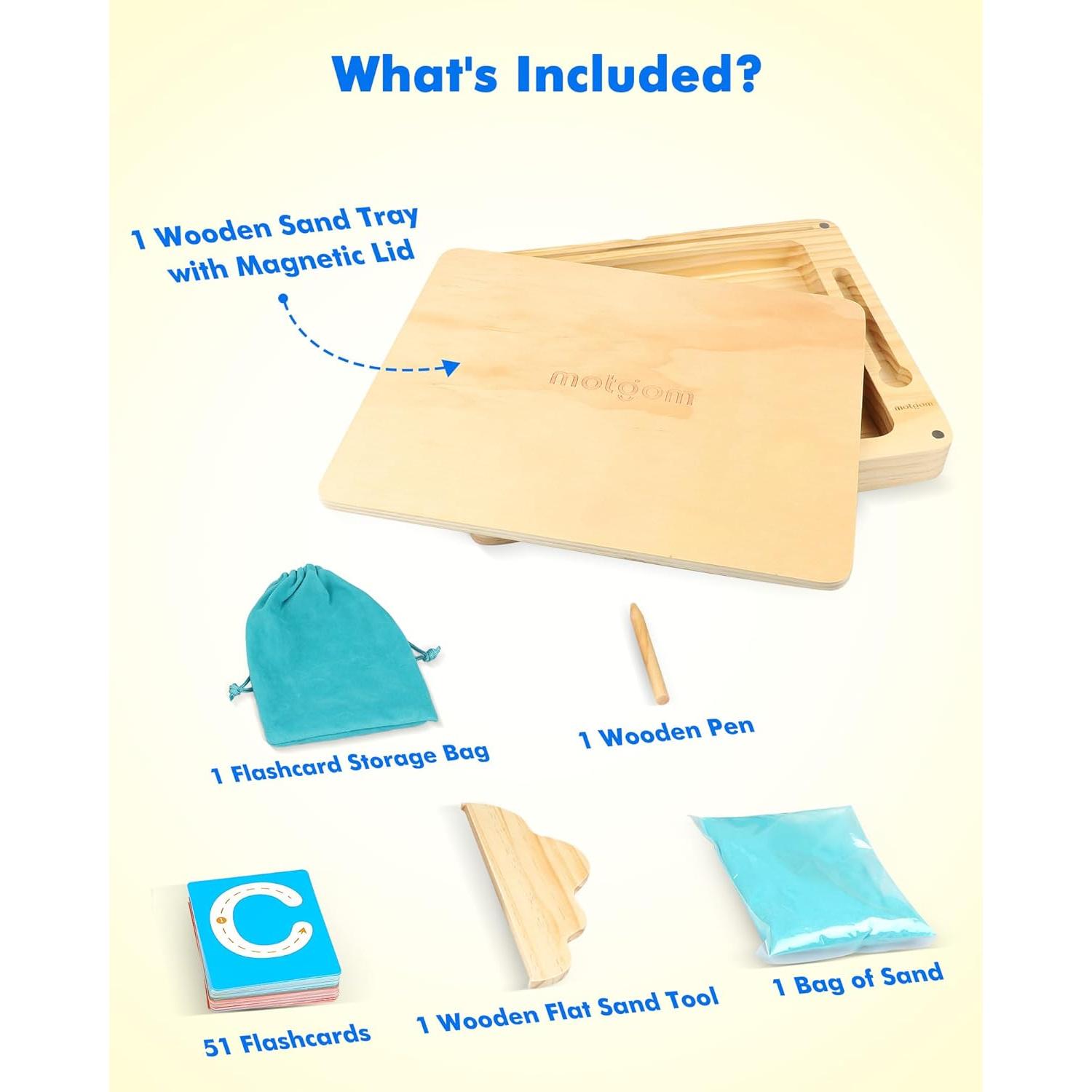 Bandeja de Arena Montessori MOTGOM 30x24 cm con Tapa y Tarjetas