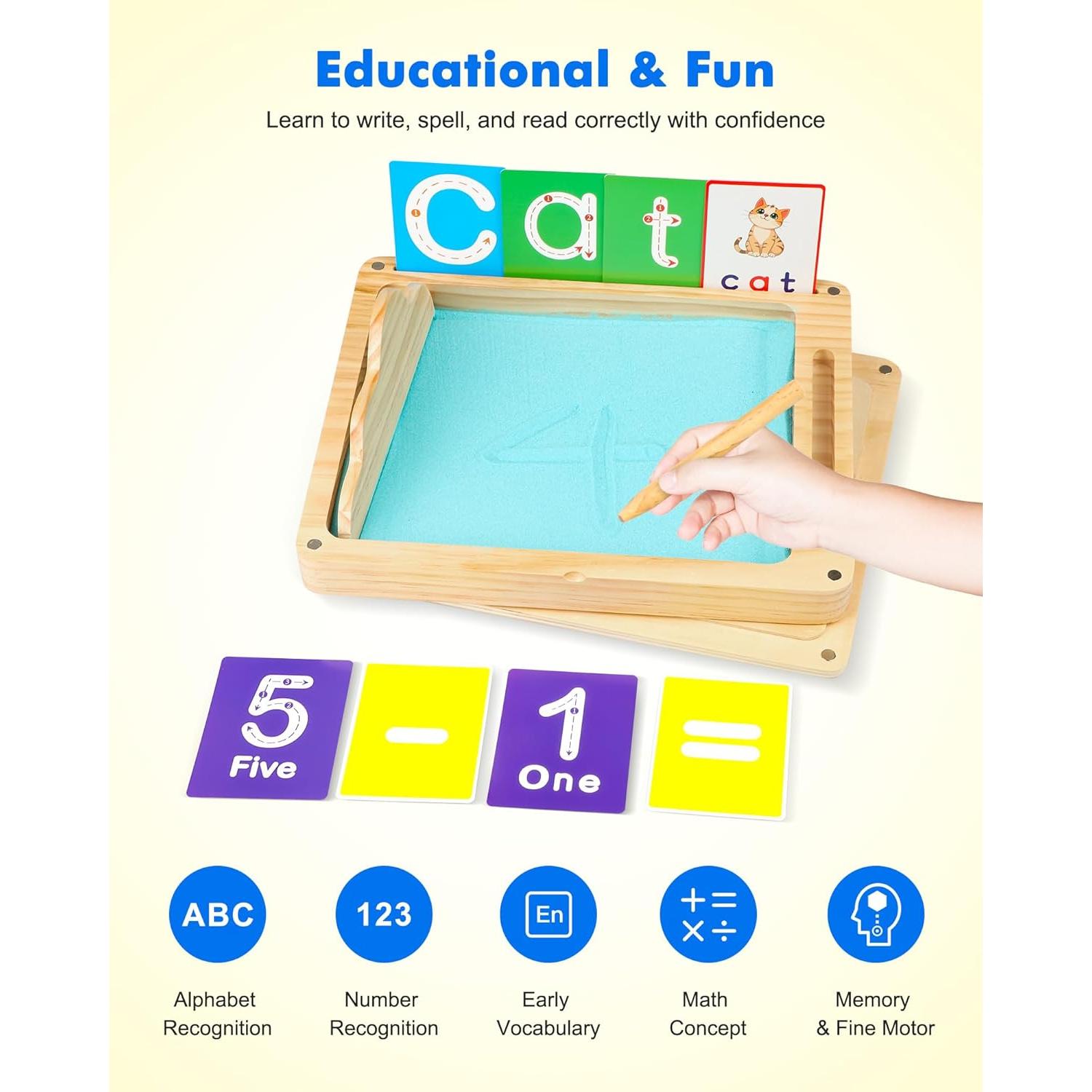 Bandeja de Arena Montessori MOTGOM 30x24 cm con Tapa y Tarjetas