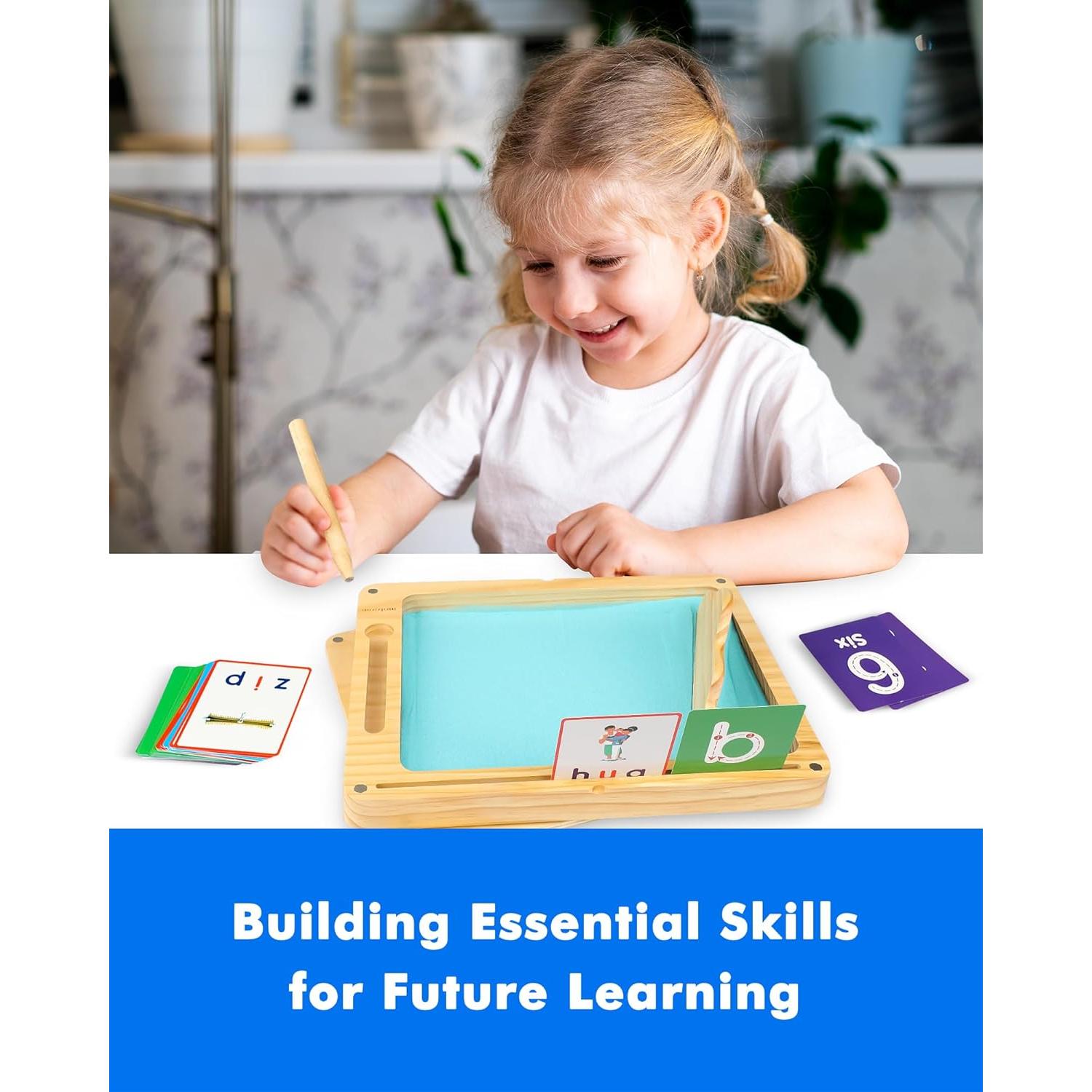 Bandeja de Arena Montessori MOTGOM 30x24 cm con Tapa y Tarjetas