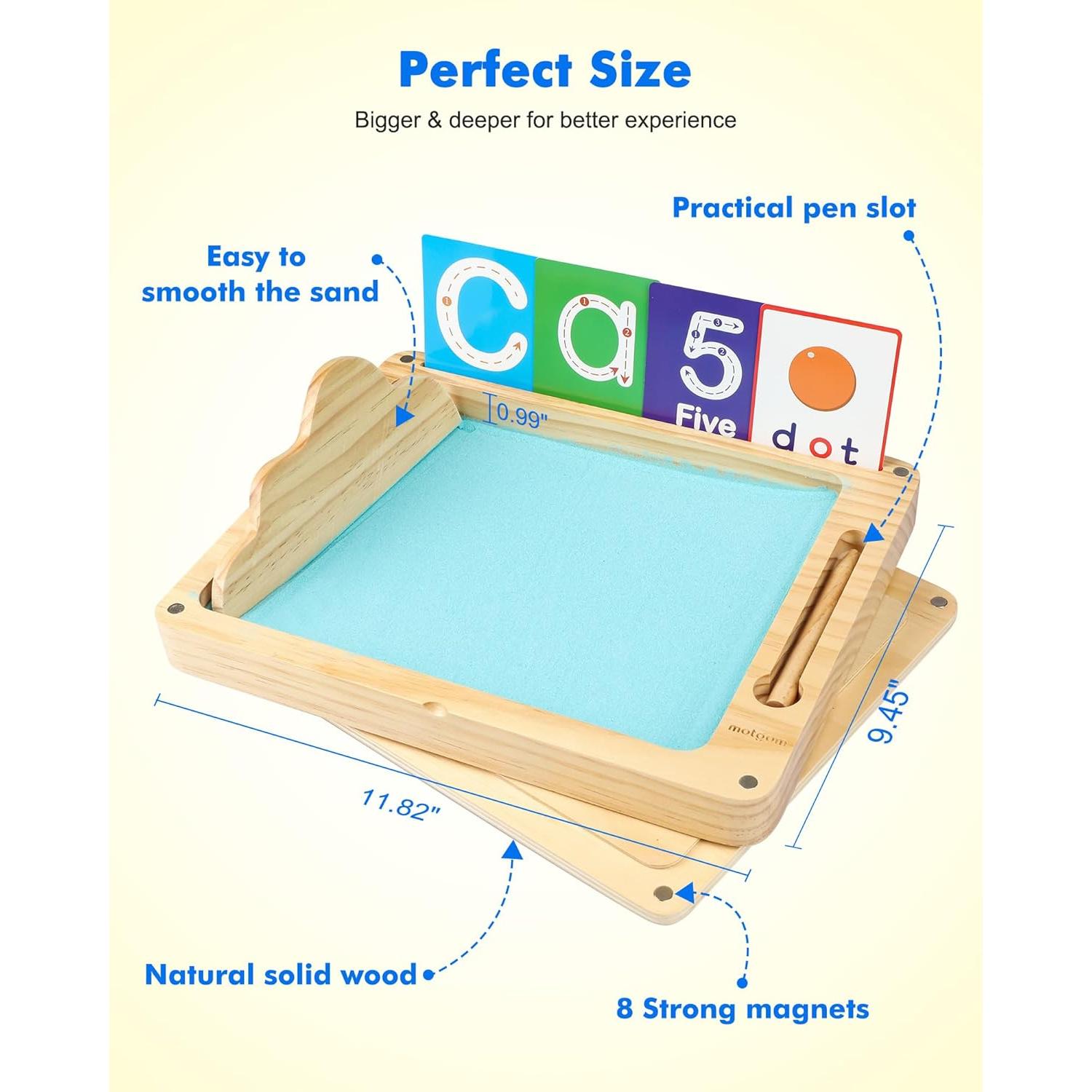 Bandeja de Arena Montessori MOTGOM 30x24 cm con Tapa y Tarjetas