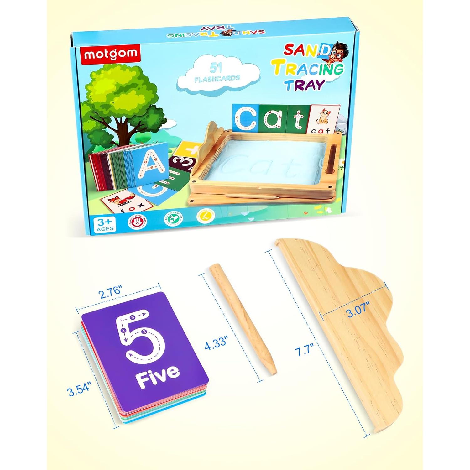 Bandeja de Arena Montessori MOTGOM 30x24 cm con Tapa y Tarjetas