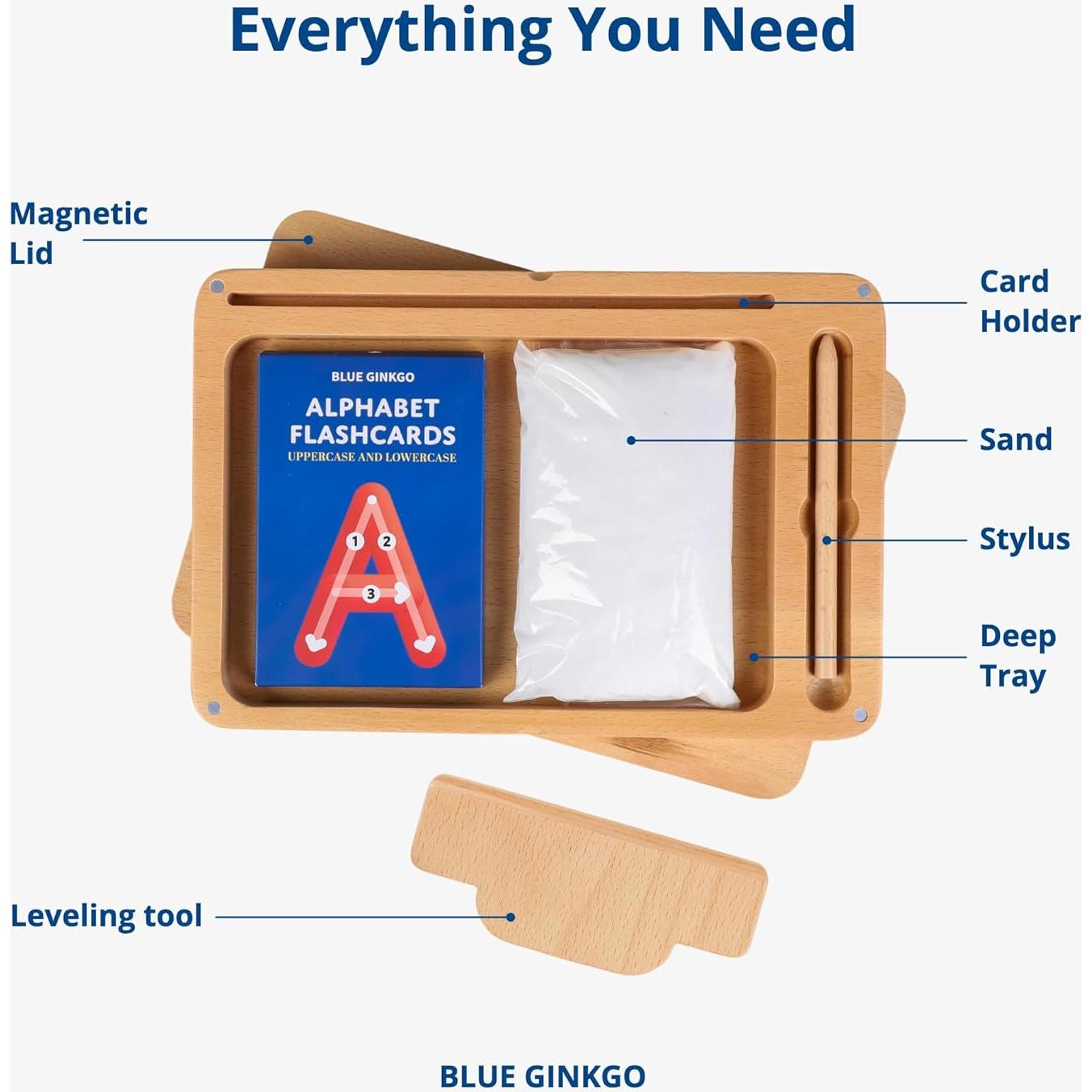 Bandeja de Arena Montessori Blue Ginkgo - Madera Premium 24.9x17cm