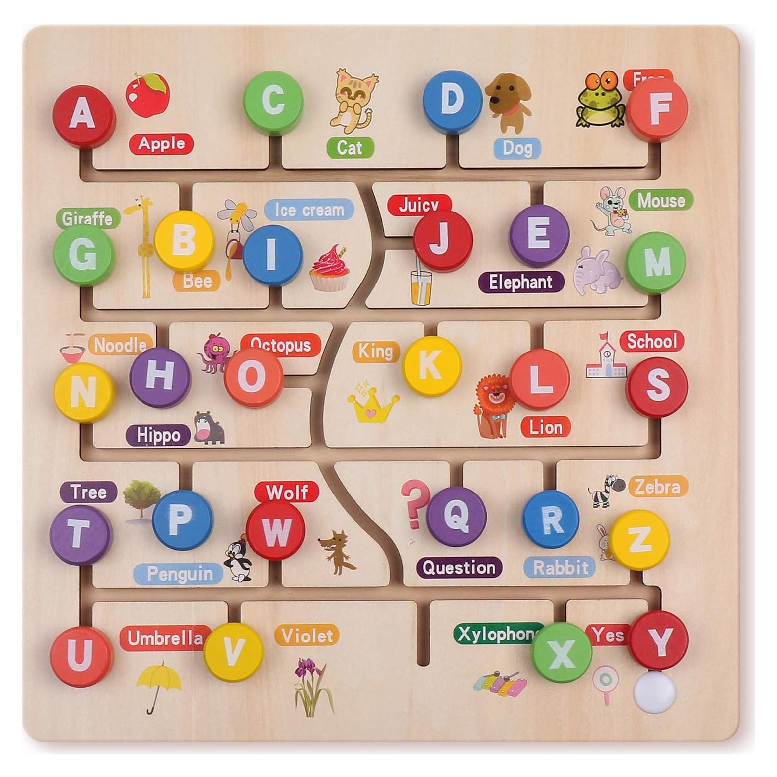 Boxiki kids Wooden Alphabet Puzzle. Alphabet Board for Kids with Wooden Letters. Best Learning ABC Puzzles That Help in Developing Motor Skills, Concentration and Imagination in Children.