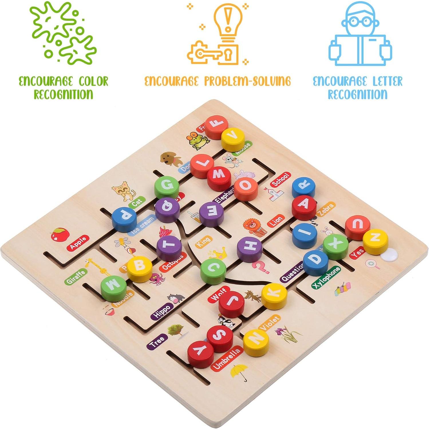 Boxiki kids Wooden Alphabet Puzzle. Alphabet Board for Kids with Wooden Letters. Best Learning ABC Puzzles That Help in Developing Motor Skills, Concentration and Imagination in Children.