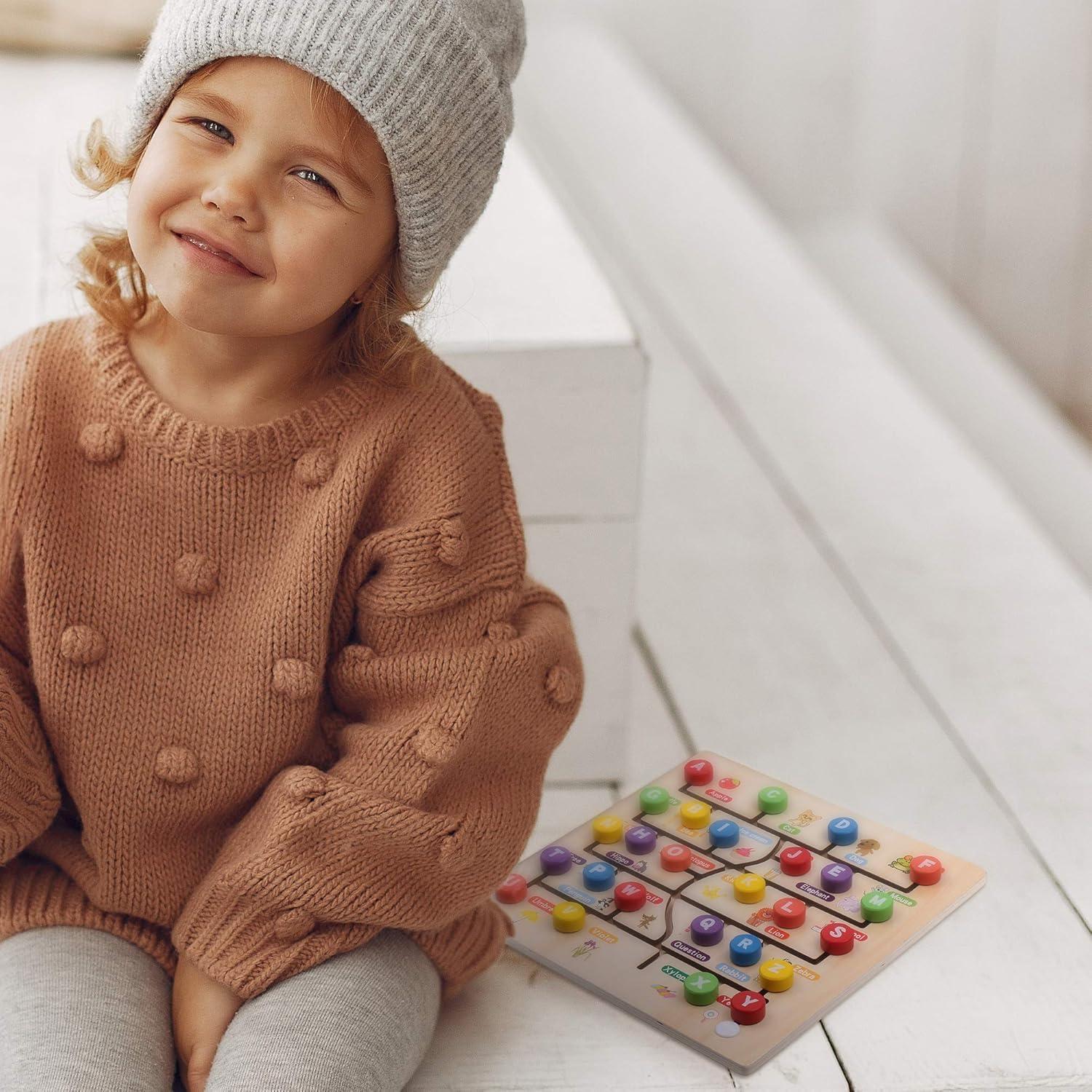 Boxiki kids Wooden Alphabet Puzzle. Alphabet Board for Kids with Wooden Letters. Best Learning ABC Puzzles That Help in Developing Motor Skills, Concentration and Imagination in Children.