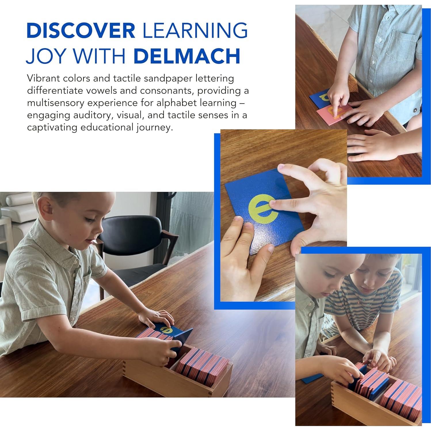 Letras de Lija Montessori Delmach | Minúsculas y Mayúsculas | Incluye Caja
