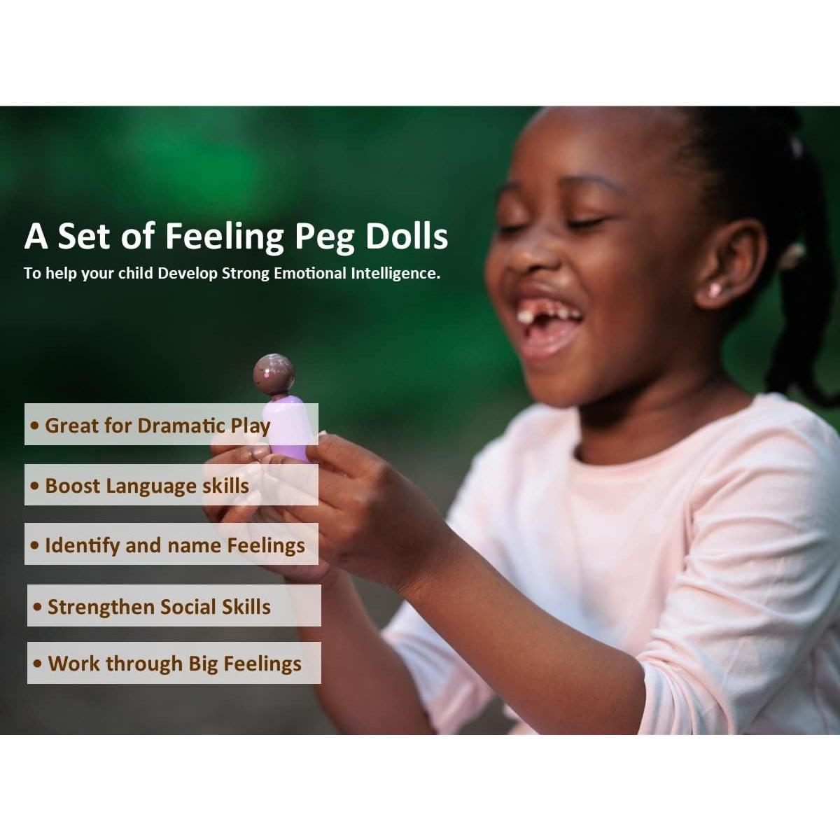 Juego de 12 Muñecos de Madera Emociones My Felt Story