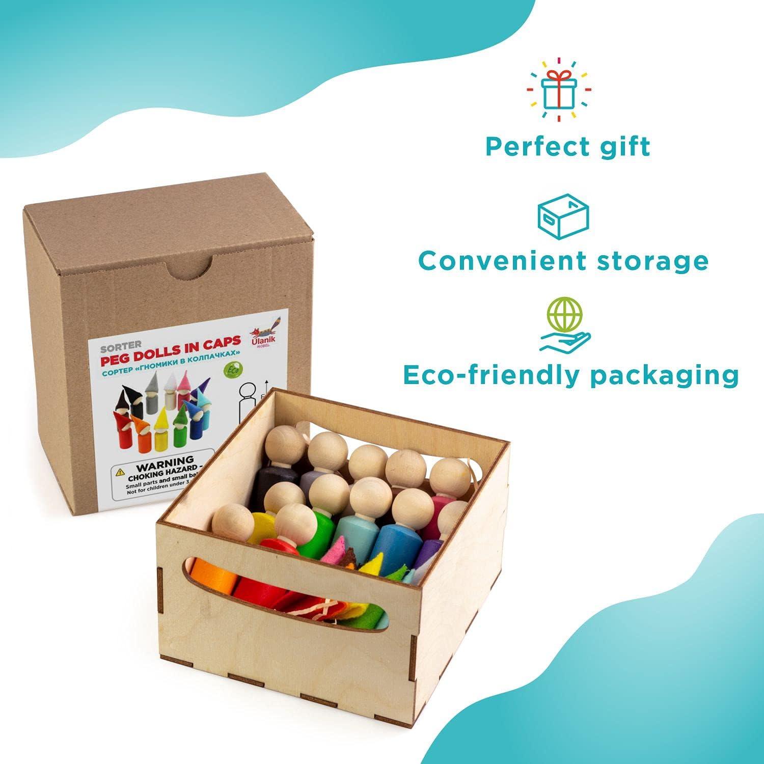 Muñecos de Madera Ulanik Montessori - 12 Gnomos 6 cm