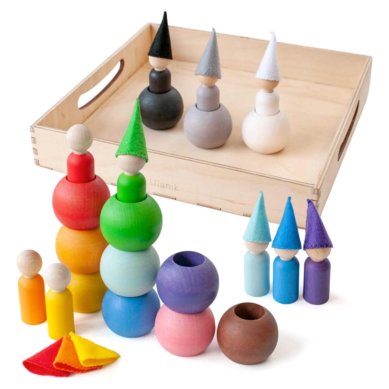 Juguetes Montessori Ulanik - Muñecos de Madera 12 Piezas 6 cm