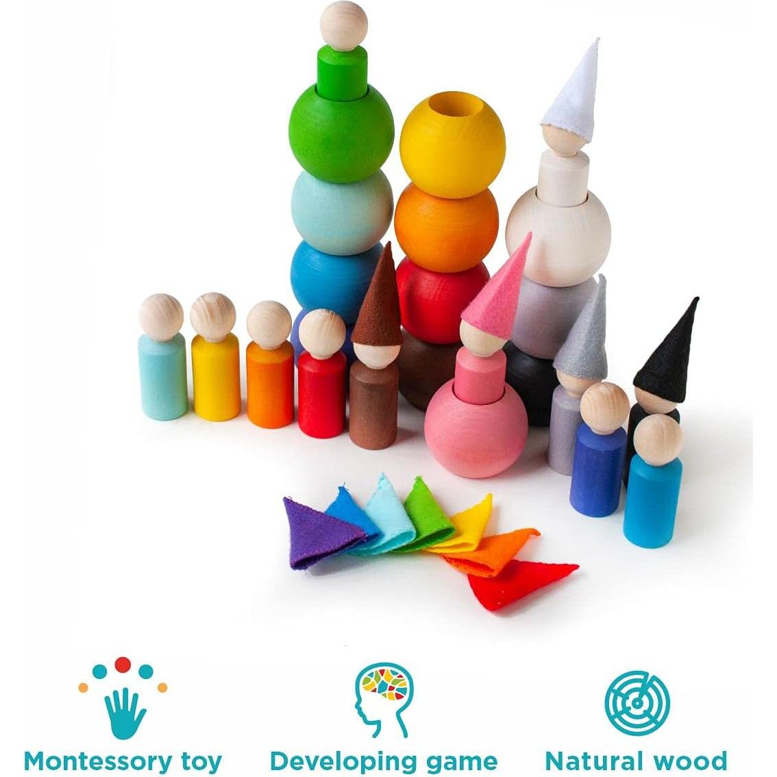 Juguetes Montessori Ulanik - Muñecos de Madera 12 Piezas 6 cm