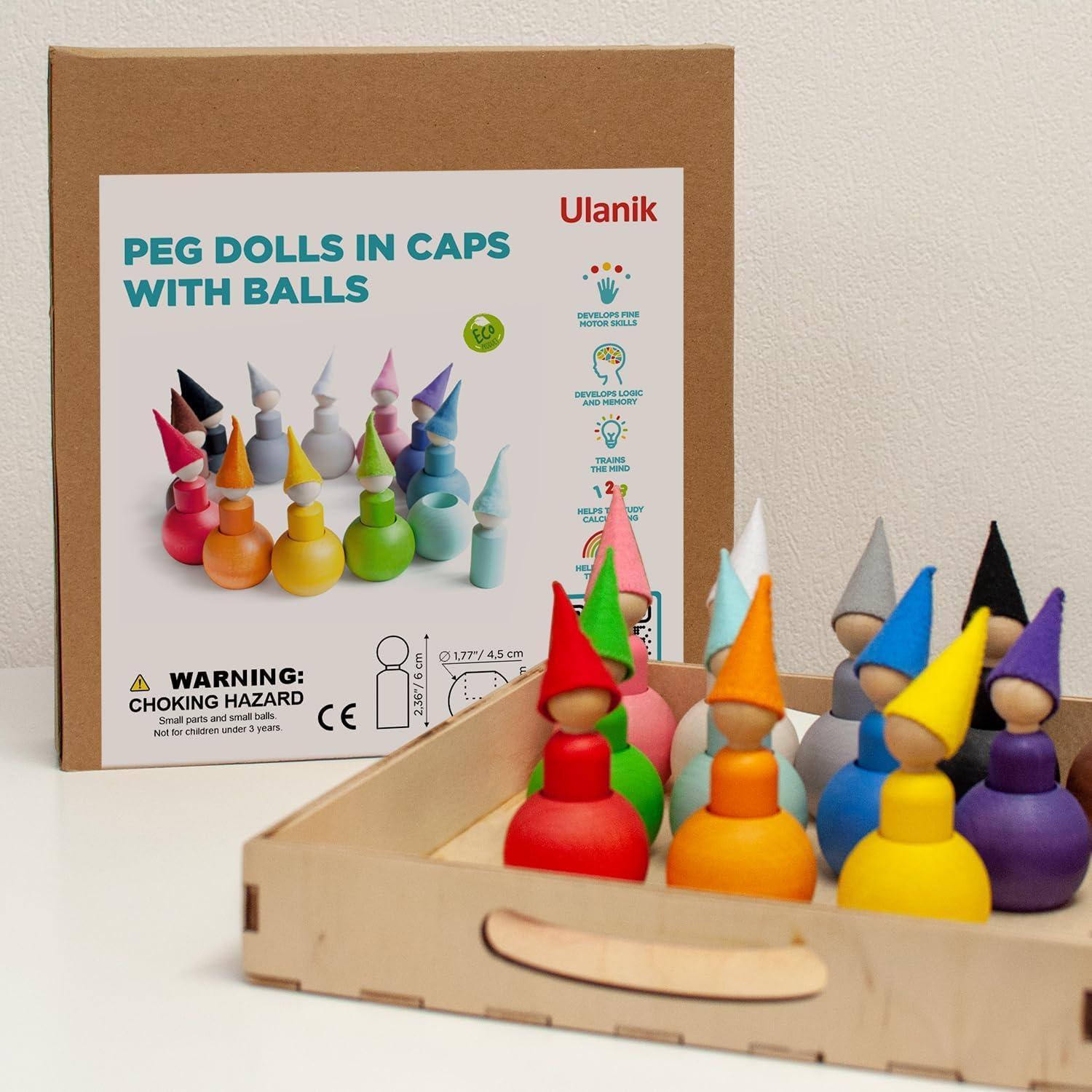 Juguetes Montessori Ulanik - Muñecos de Madera 12 Piezas 6 cm