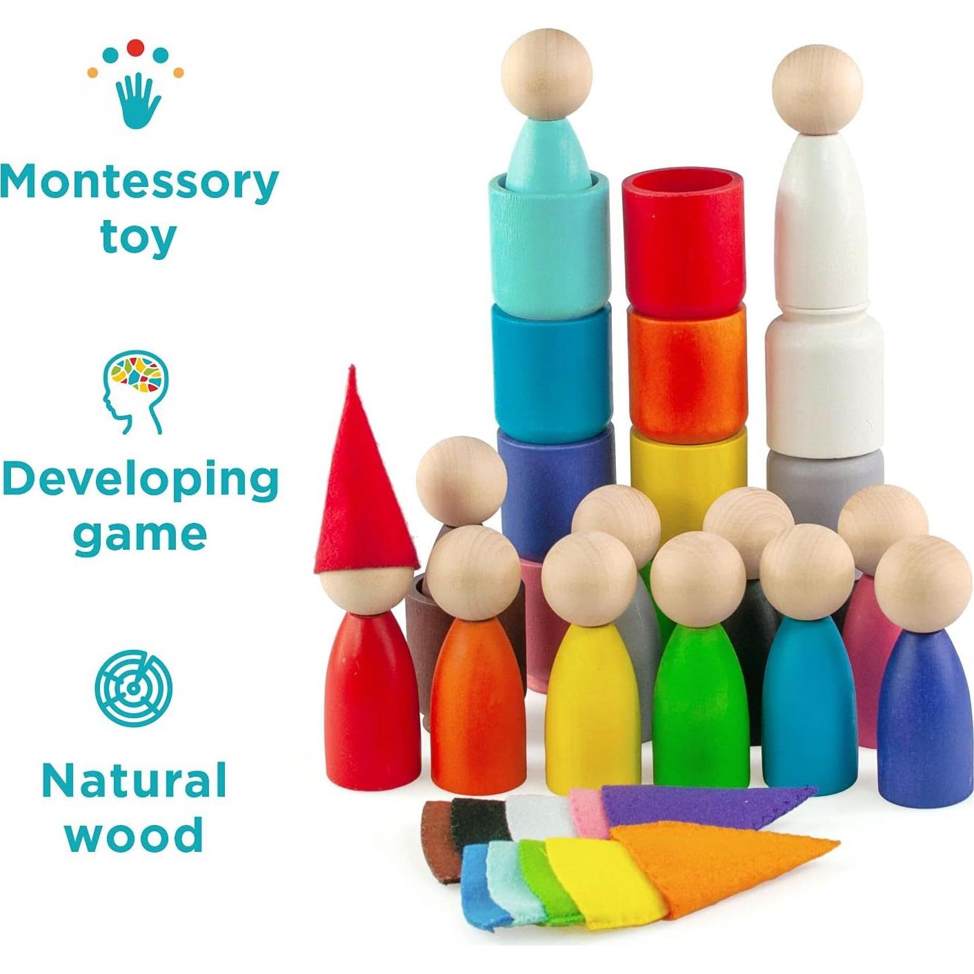 Muñecos de Madera Ulanik 12 Piezas Montessori 3 Años