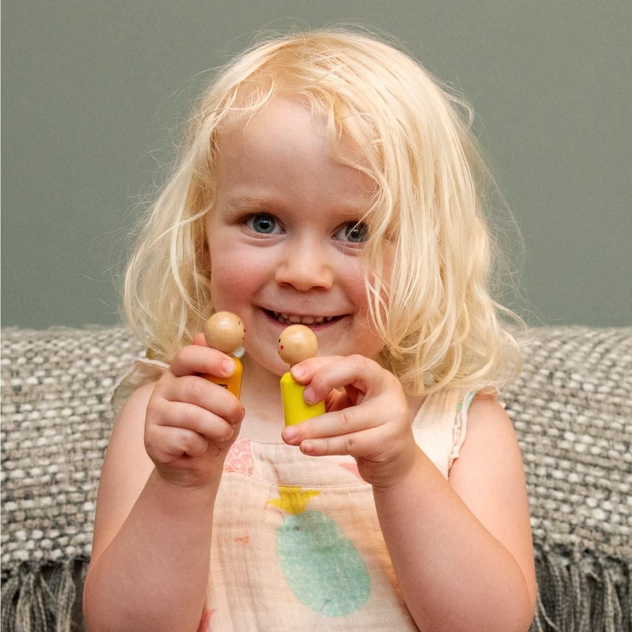 Juego de 6 Muñecos de Madera Arcoíris con Emociones