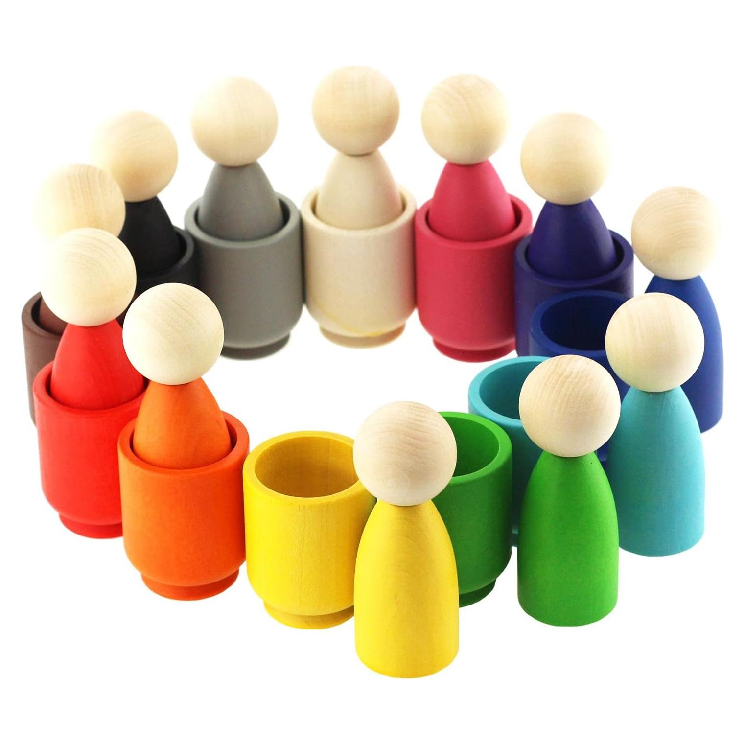 Muñecos de Madera Ulanik en Tazas Montessori - 12 Piezas