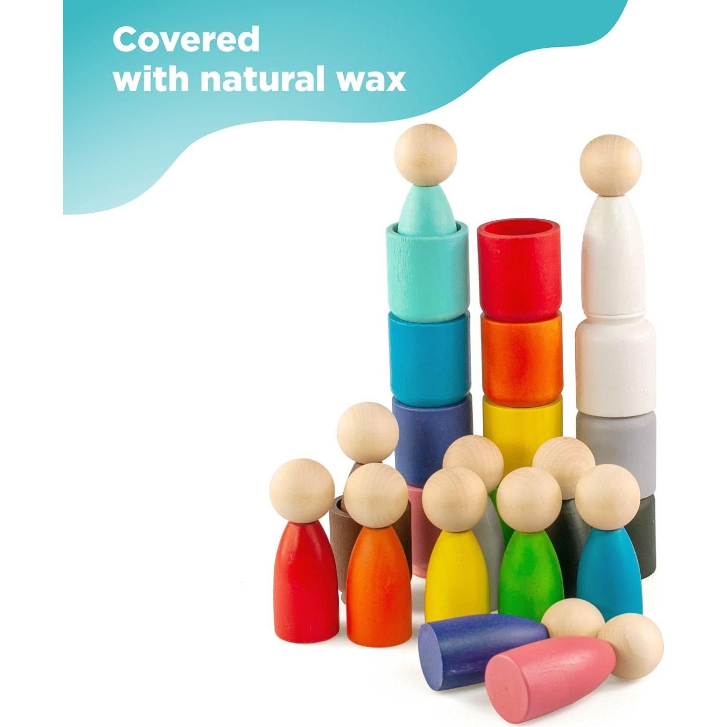 Muñecos de Madera Ulanik en Tazas Montessori - 12 Piezas