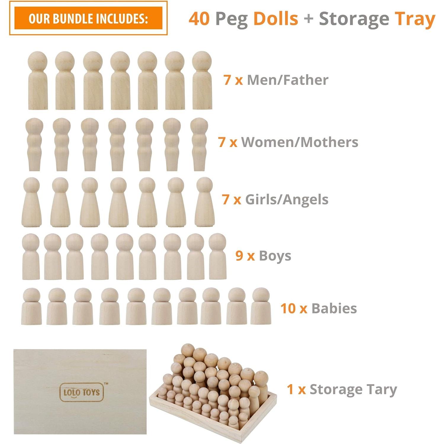 Conjunto de Muñecas de Madera Lolo Toys - 40 Piezas con Caja