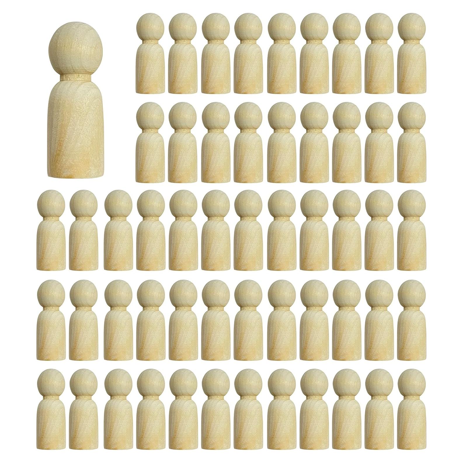 55 Piezas Muñecos de Madera sin Terminar Cregugua 2.2x6 cm