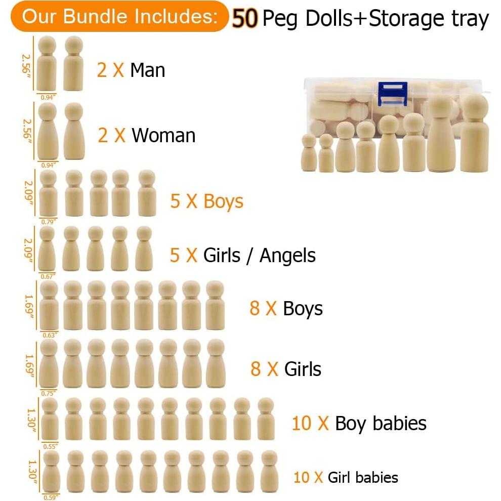 Muñecas de Madera sin Terminar Abnaok - 50 Piezas DIY