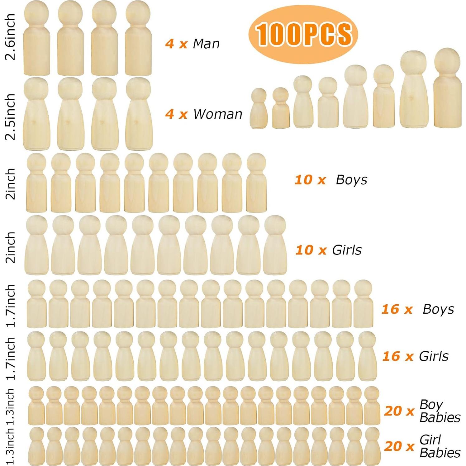 Paquete de 100 Muñecas de Madera EATHEATY para Manualidades