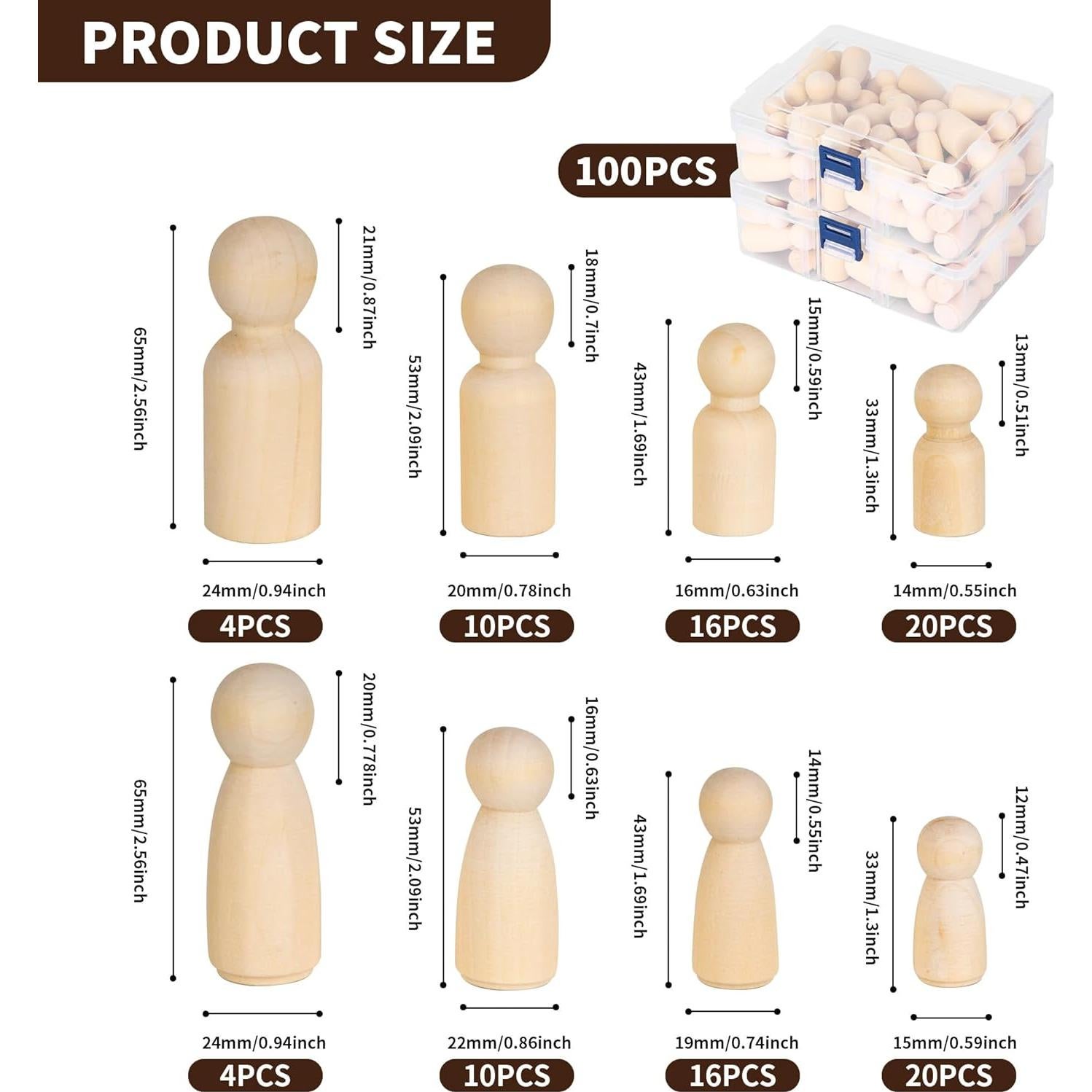 Paquete de 100 Muñecos de Madera KEJJNYER con Pinchos