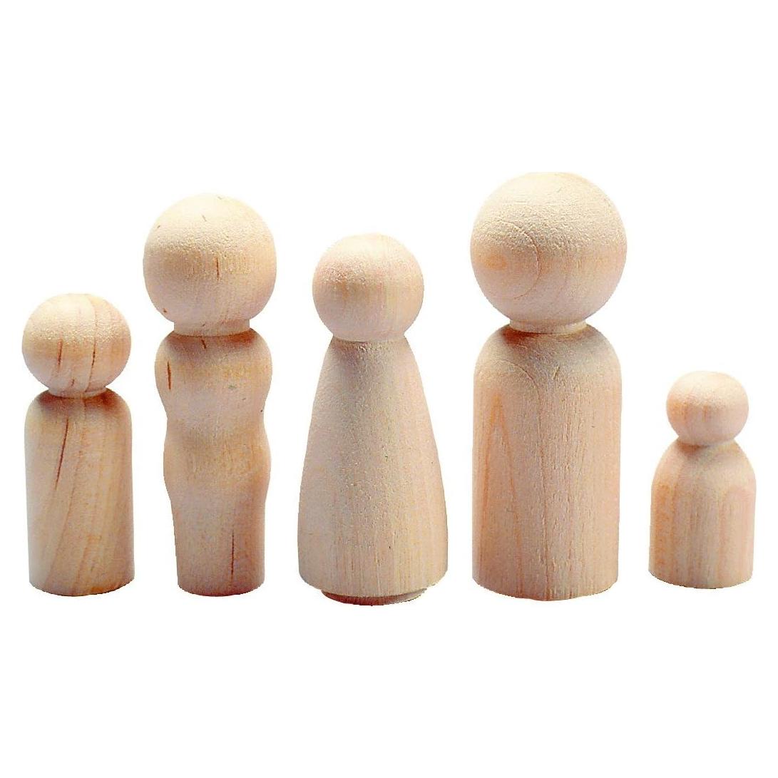 Muñecos de Madera Hygloss - Pintables, 10 Piezas, Abeto