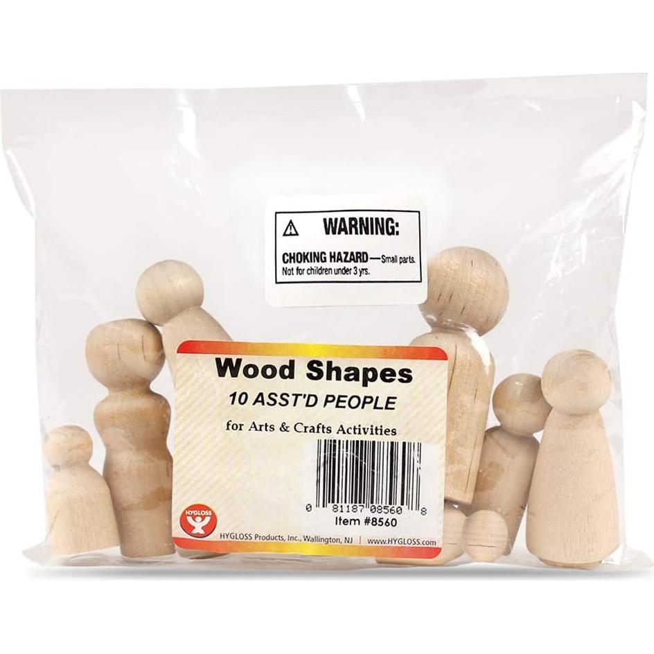 Muñecos de Madera Hygloss - Pintables, 10 Piezas, Abeto