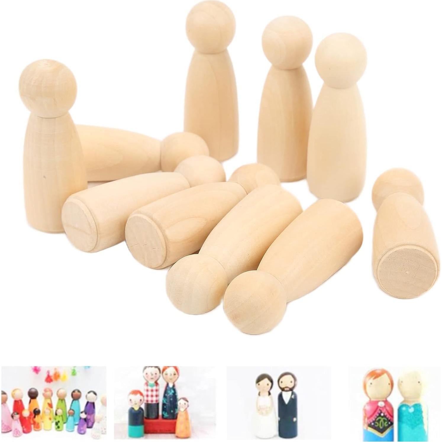 10 Muñecos de Madera Sin Terminar Pssopp 75mm para Pintar