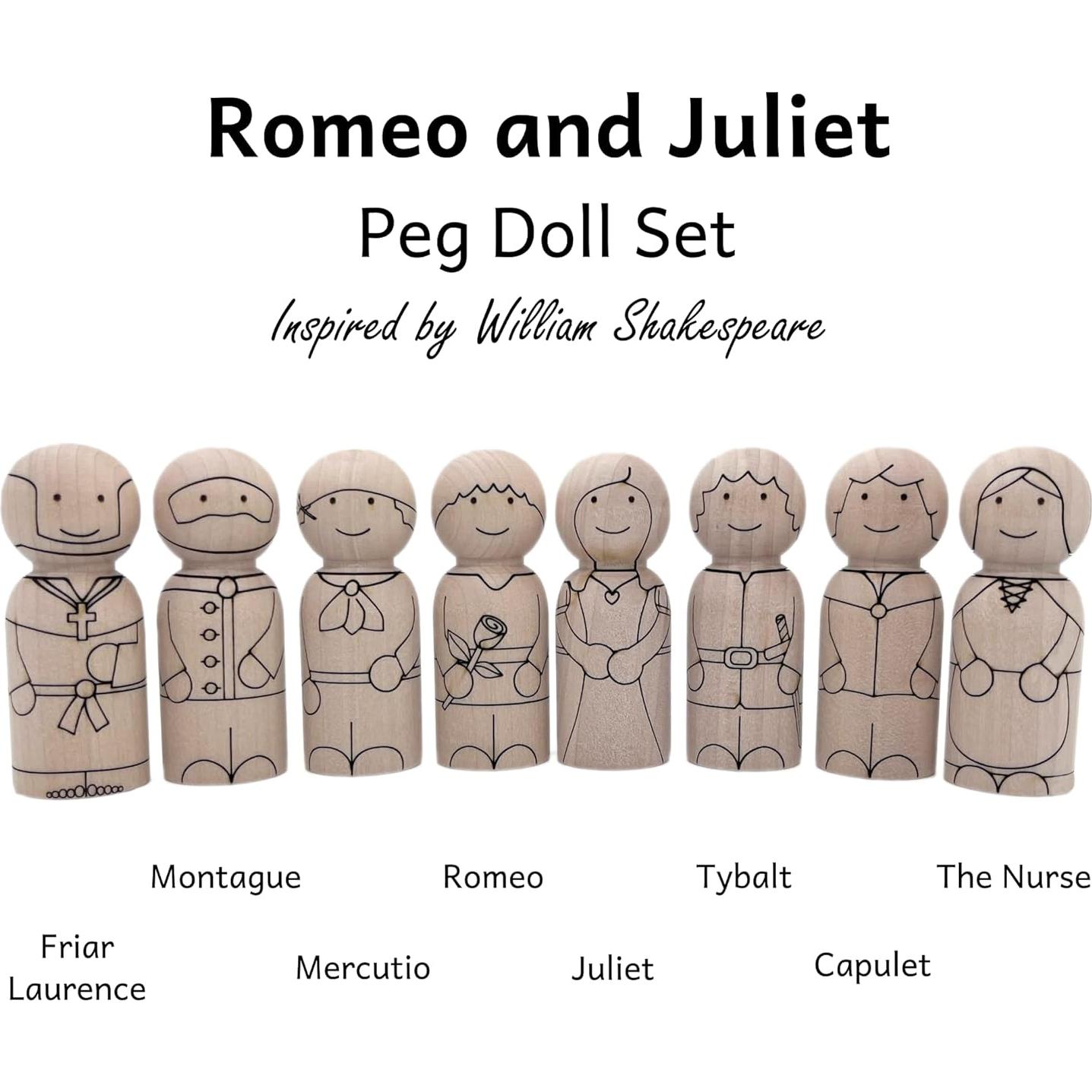 Juego de Muñecos de Pegar Romeo y Julieta - Madera Natural - DIY