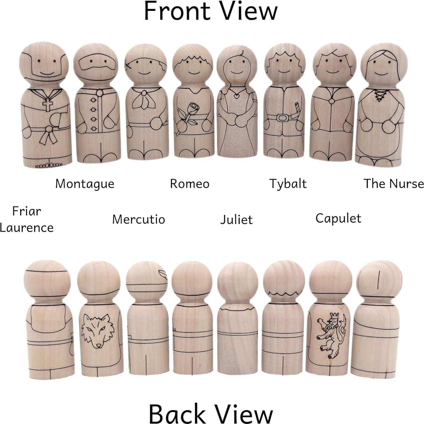 Juego de Muñecos de Pegar Romeo y Julieta - Madera Natural - DIY