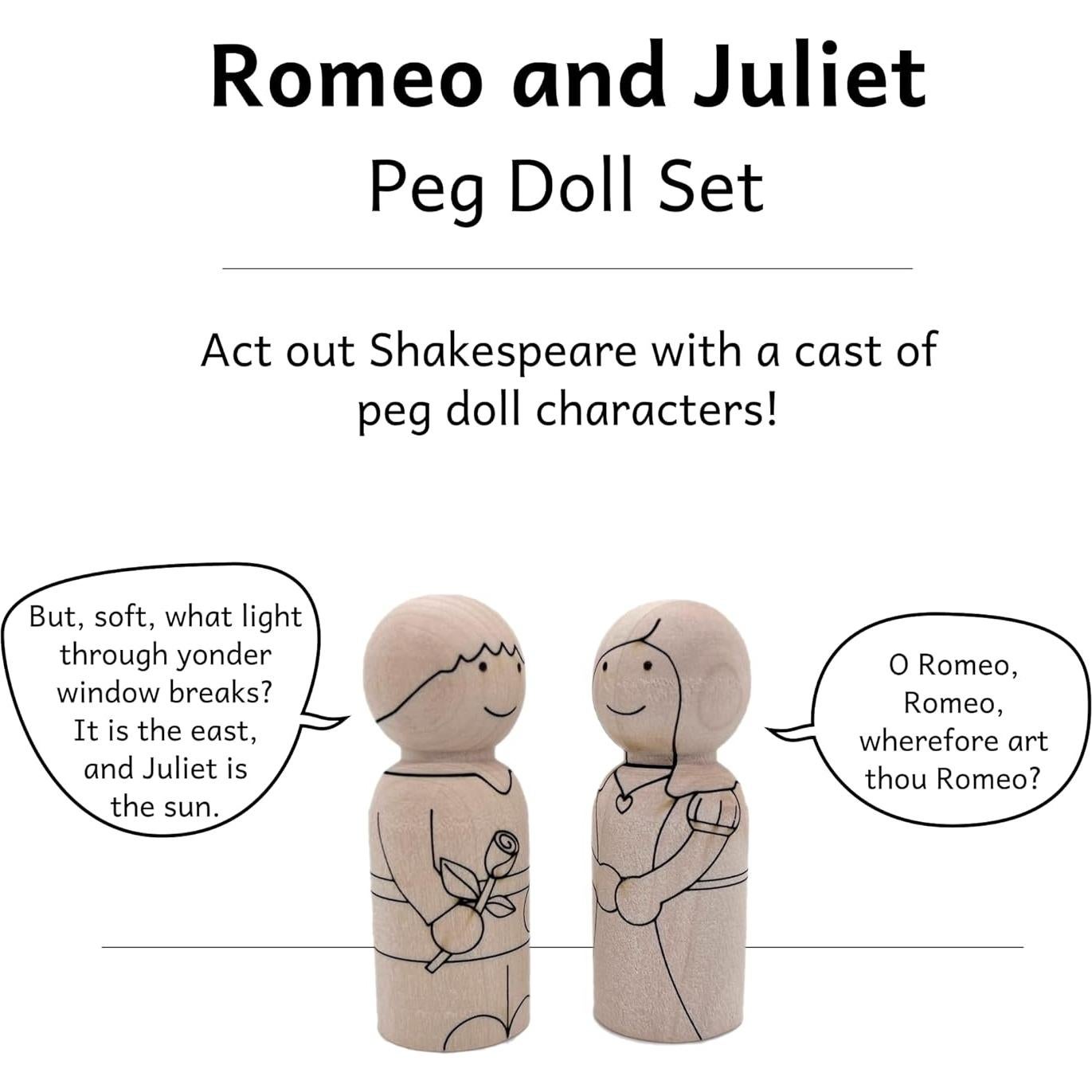 Juego de Muñecos de Pegar Romeo y Julieta - Madera Natural - DIY