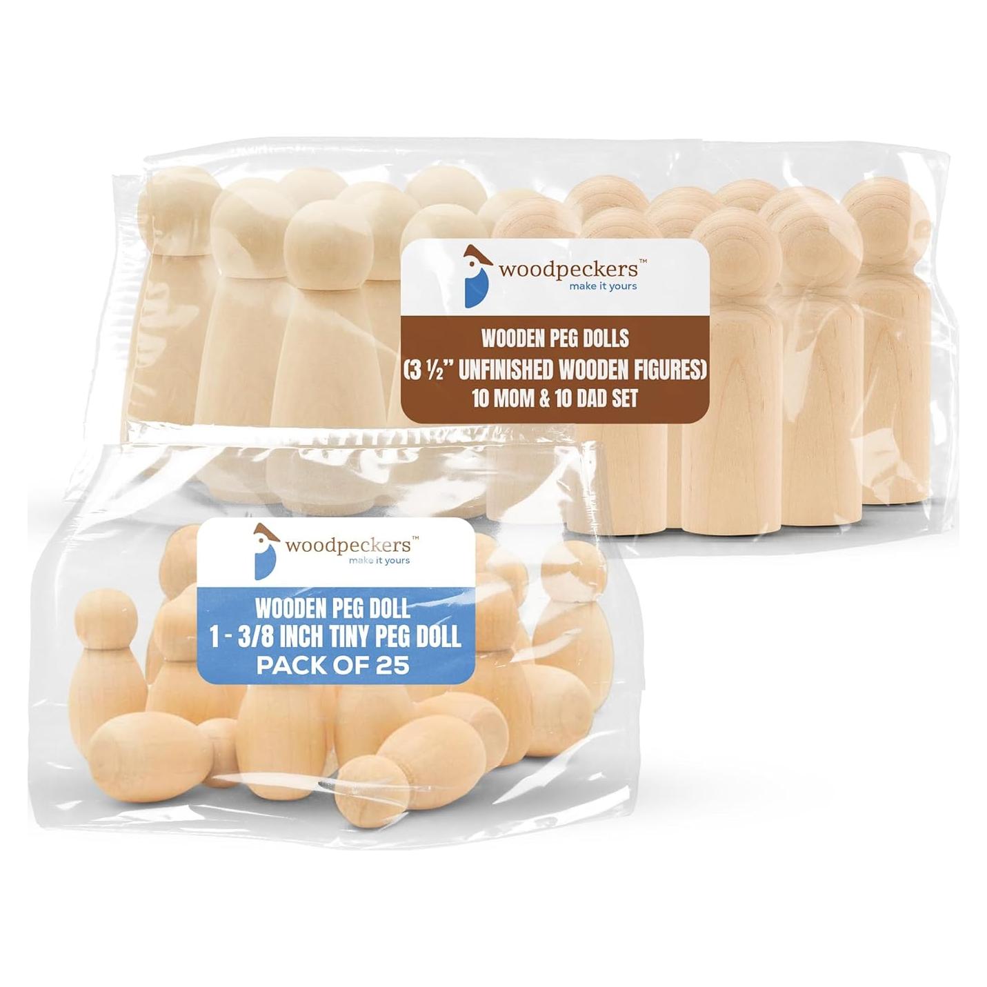 Muñecas de Clavo de Madera 35 mm y 89 mm Paquete 25+20