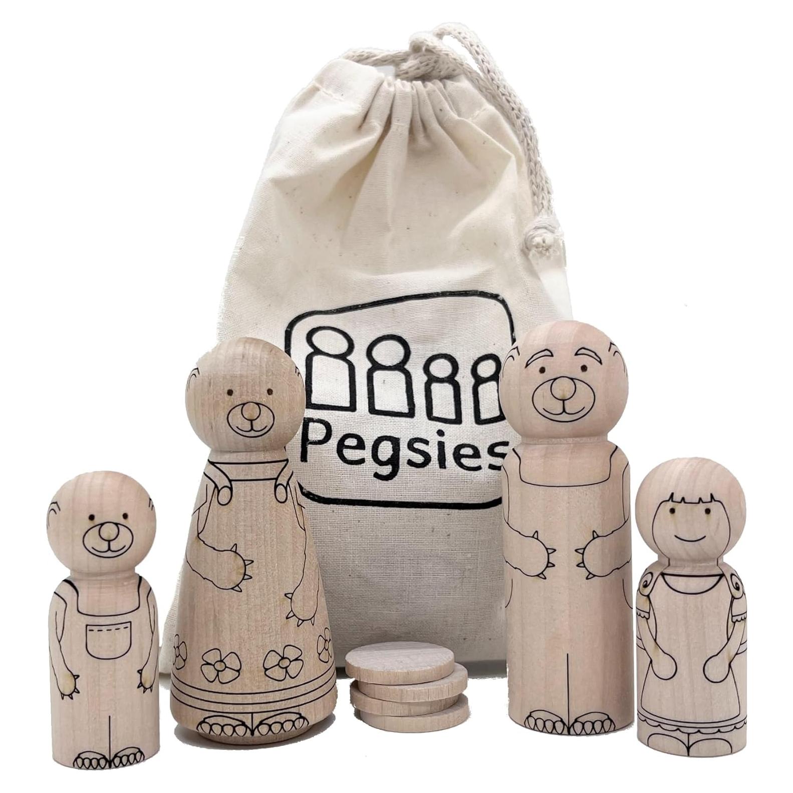 Juego de Muñecas de Madera Ricitos de Oro - 4 Personajes