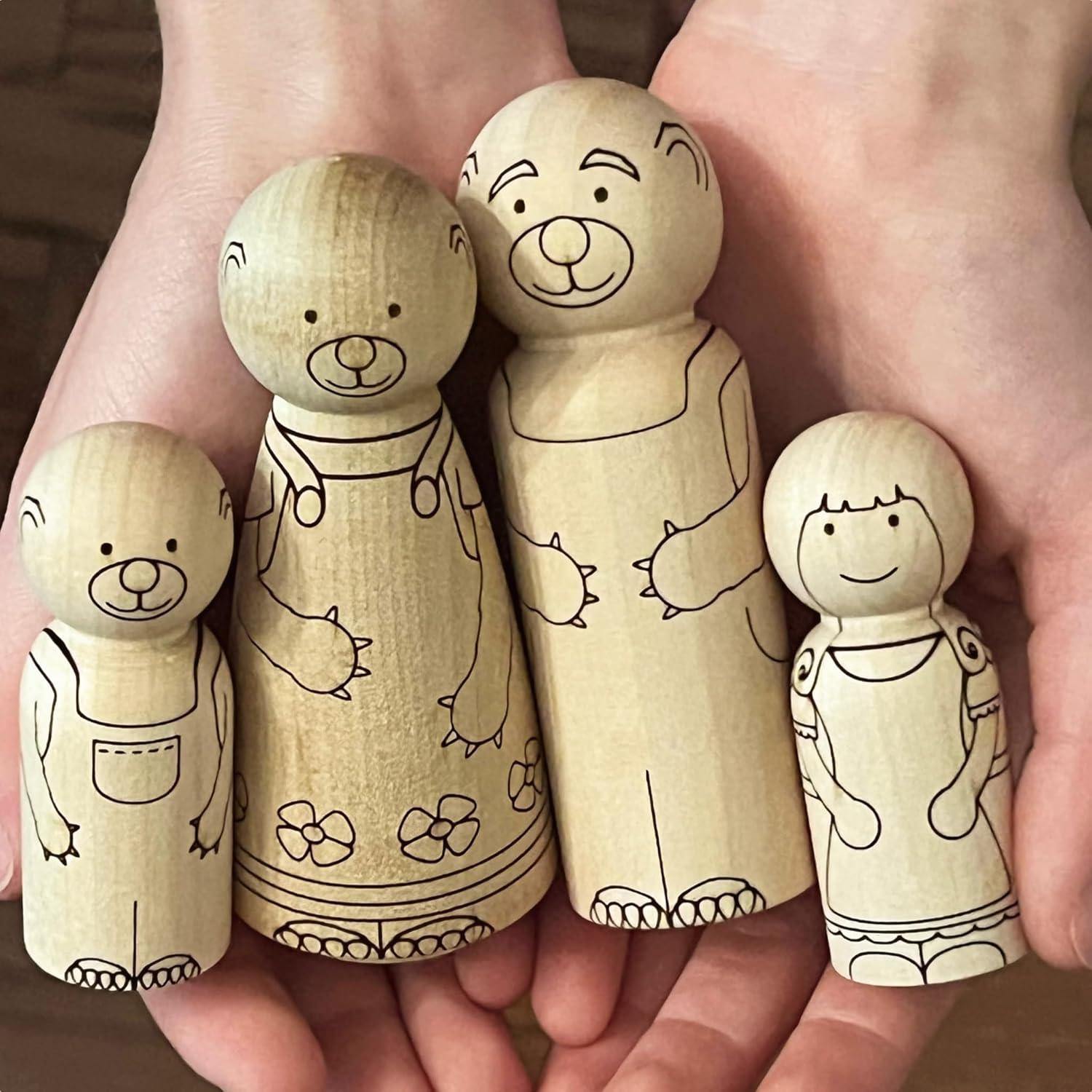 Juego de Muñecas de Madera Ricitos de Oro - 4 Personajes