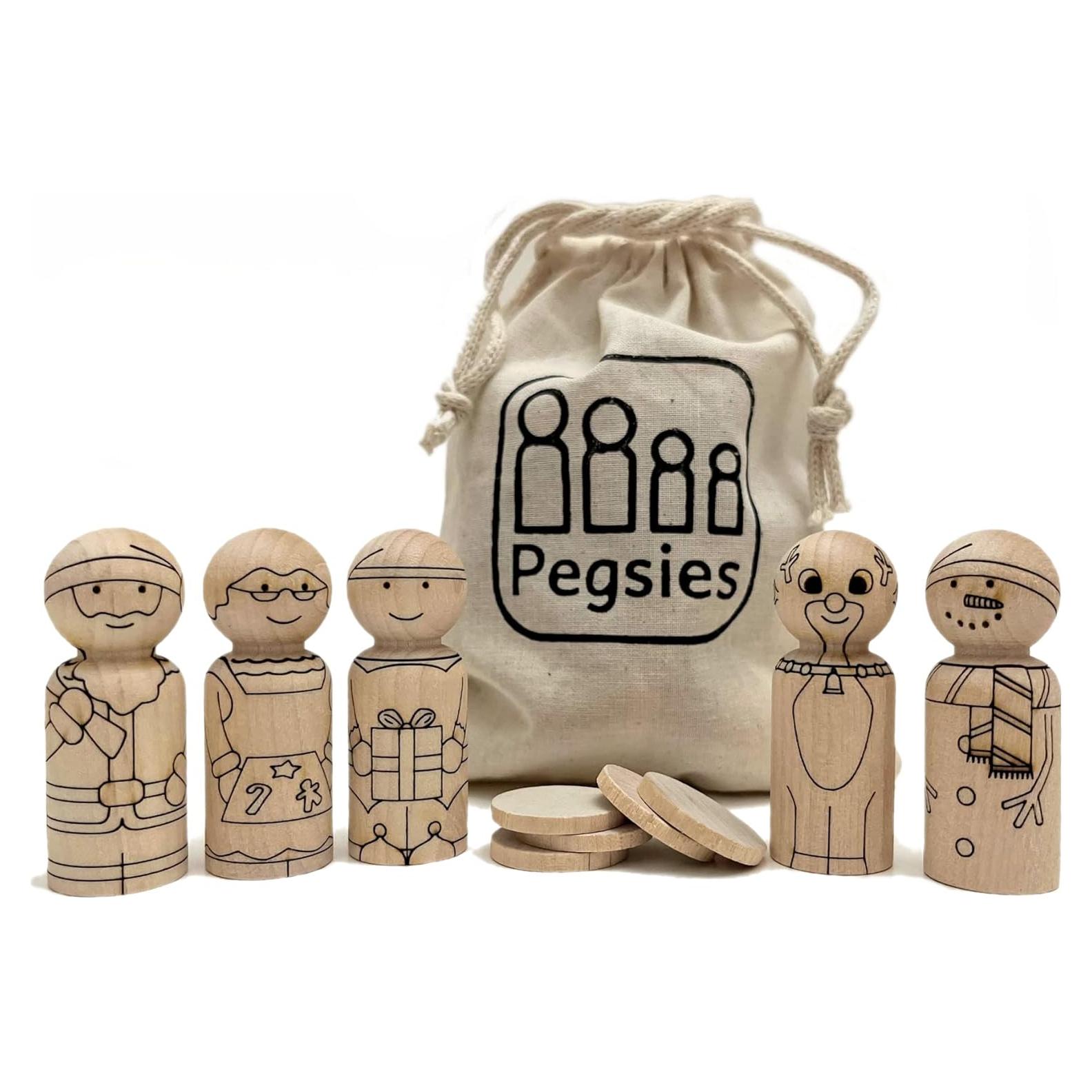 Juego de Muñecos de Madera Navidad Pegsies - 5 Piezas