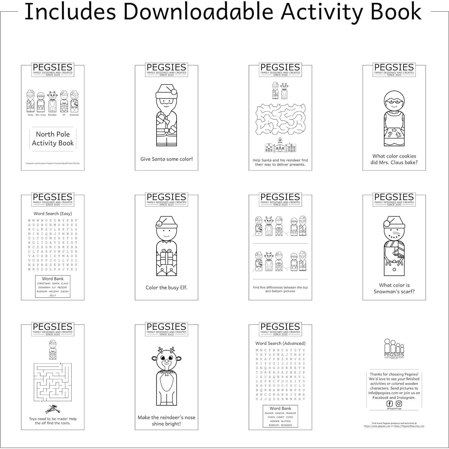 Juego de Muñecos de Madera Navidad Pegsies - 5 Piezas