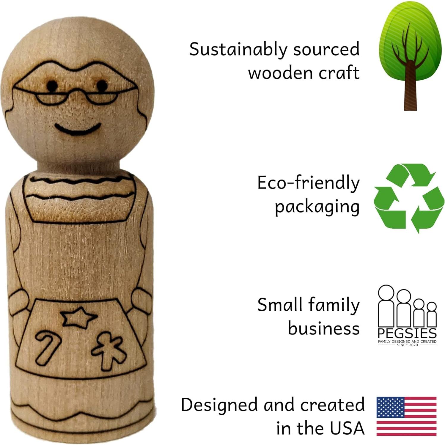 Juego de Muñecos de Madera Navidad Pegsies - 5 Piezas