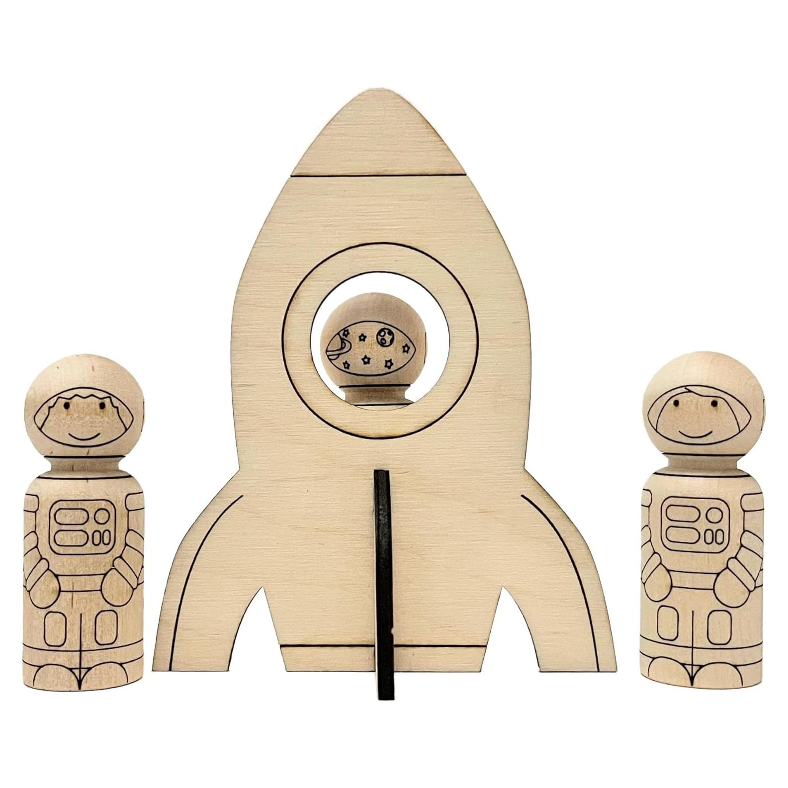 Conjunto de Muñecos de Madera Pegsies - Astronauta y Nave Espacial