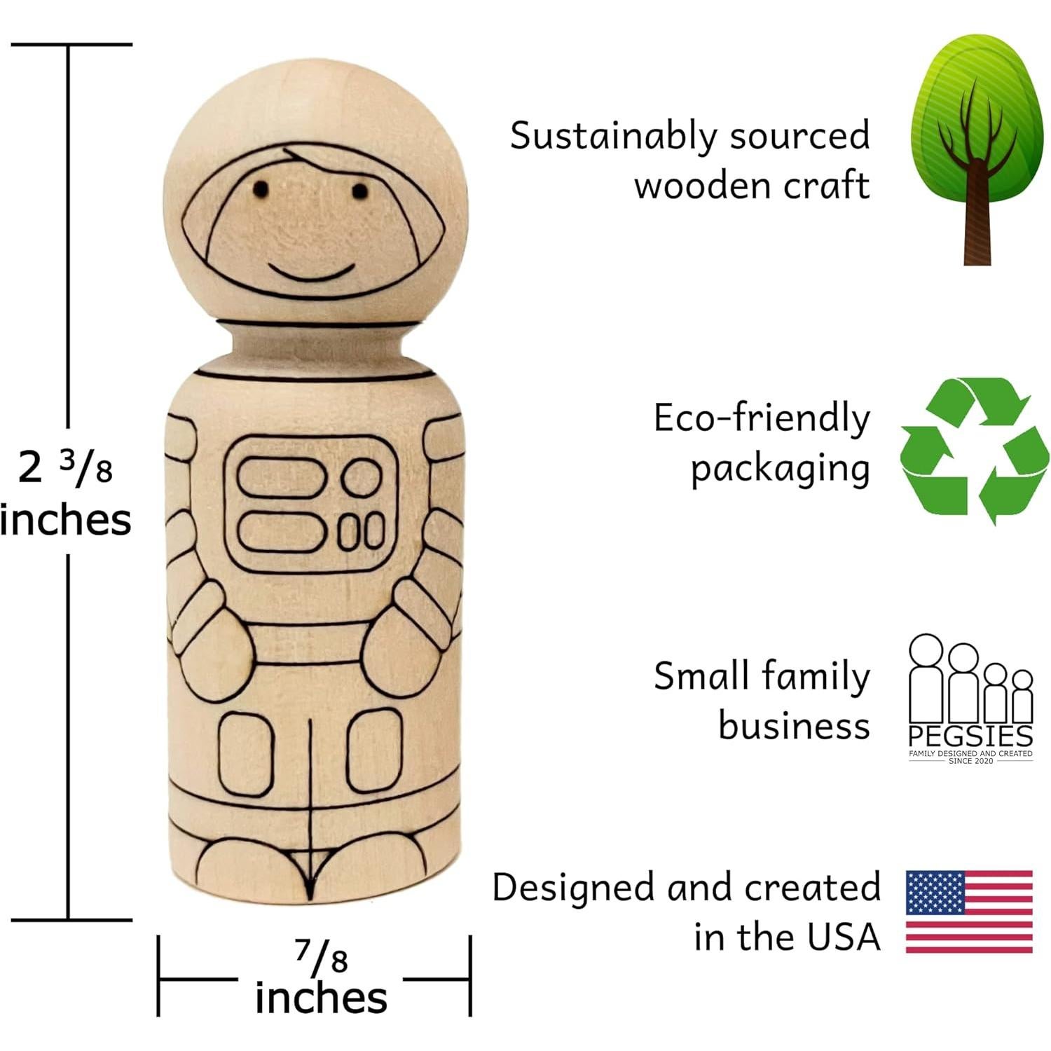 Conjunto de Muñecos de Madera Pegsies - Astronauta y Nave Espacial