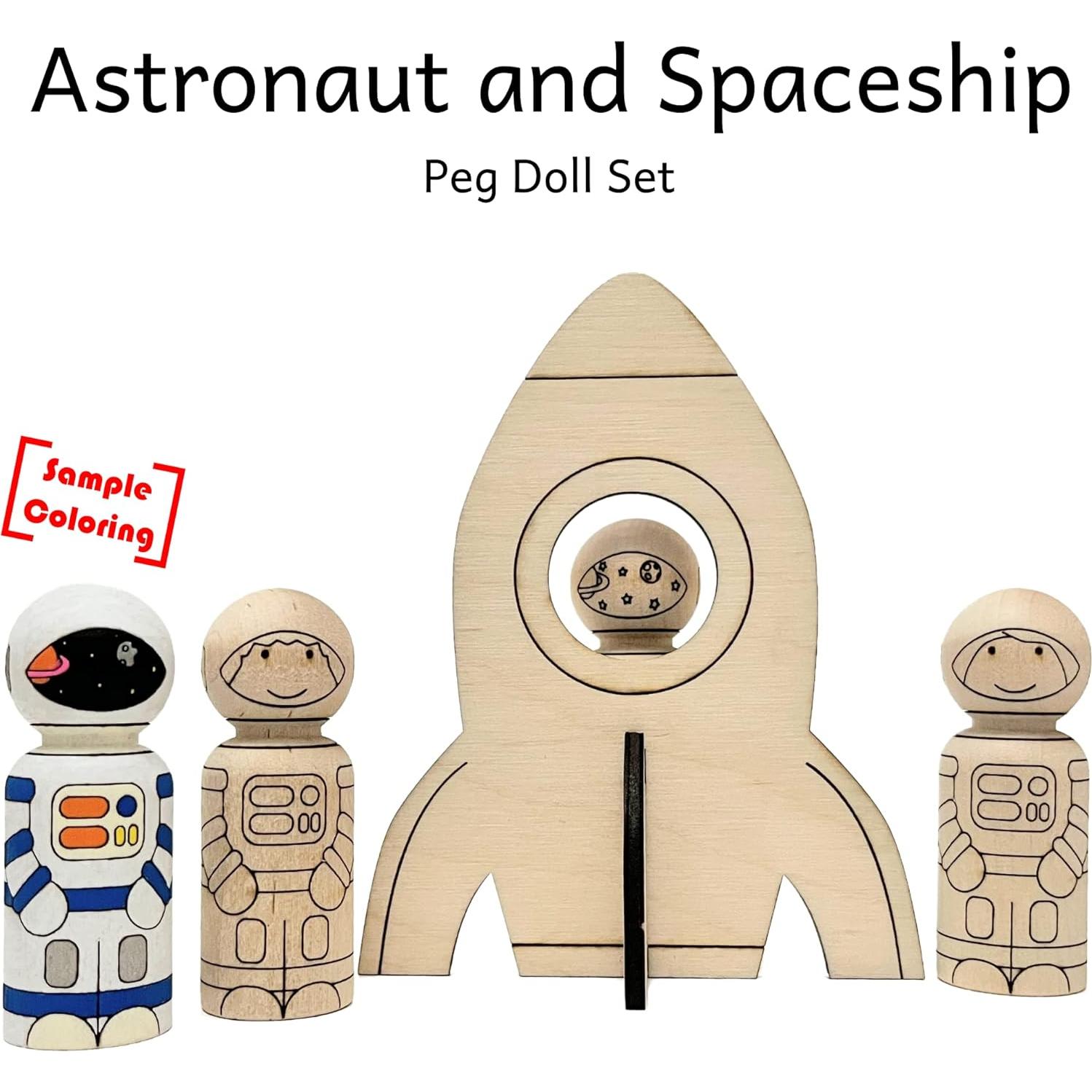 Conjunto de Muñecos de Madera Pegsies - Astronauta y Nave Espacial