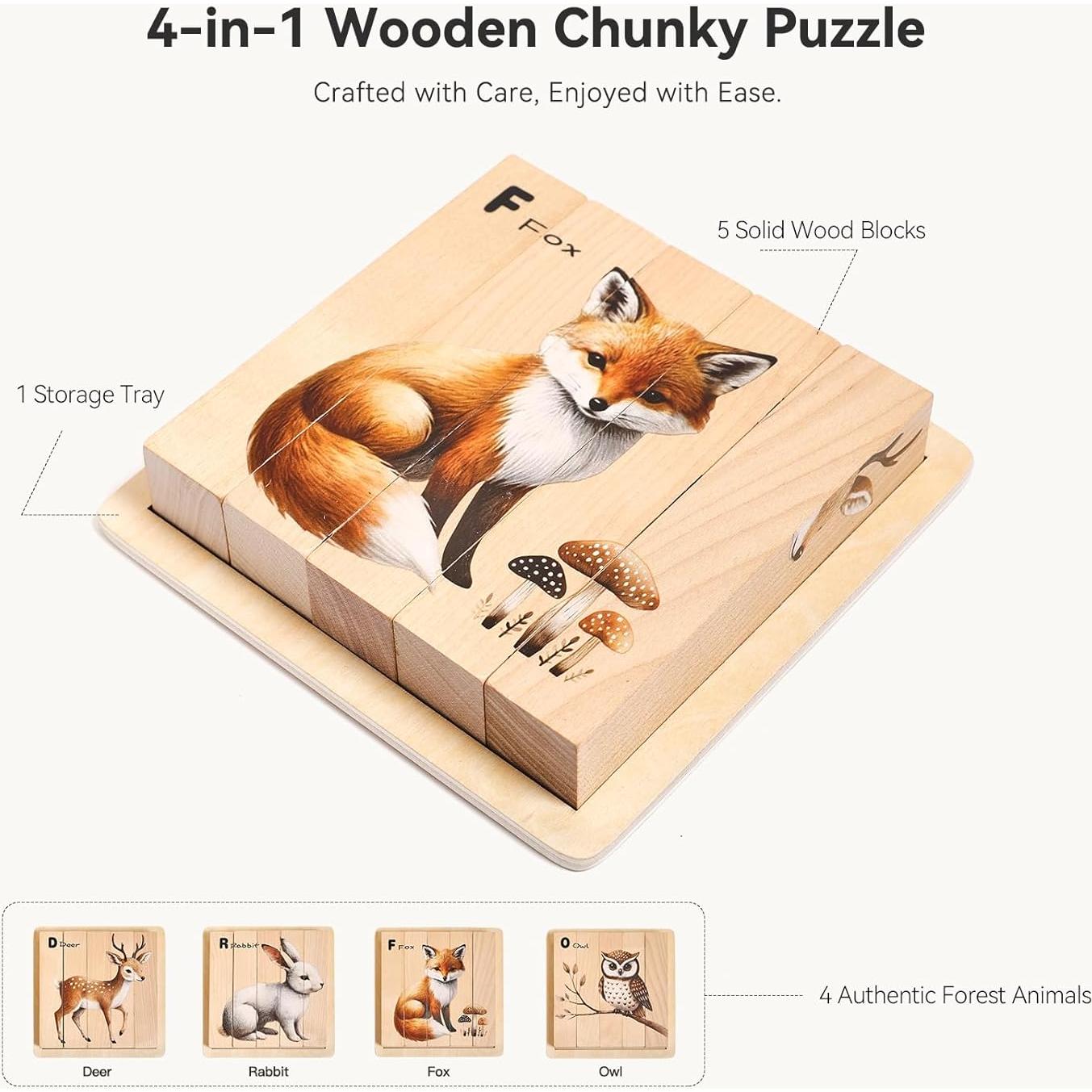 Rompecabezas de Madera Montessori Promise Babe Animales del Bosque