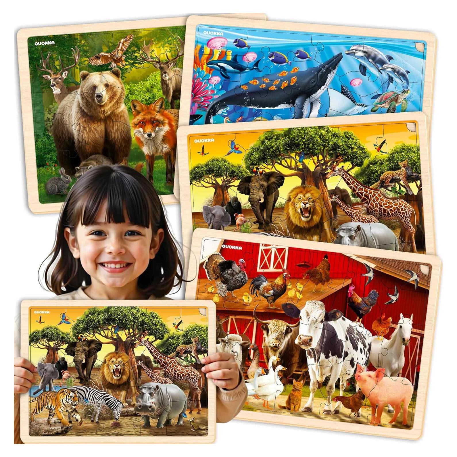 Rompecabezas de Madera QUOKKA - 4 Piezas Grandes para Niños 3-8 Años