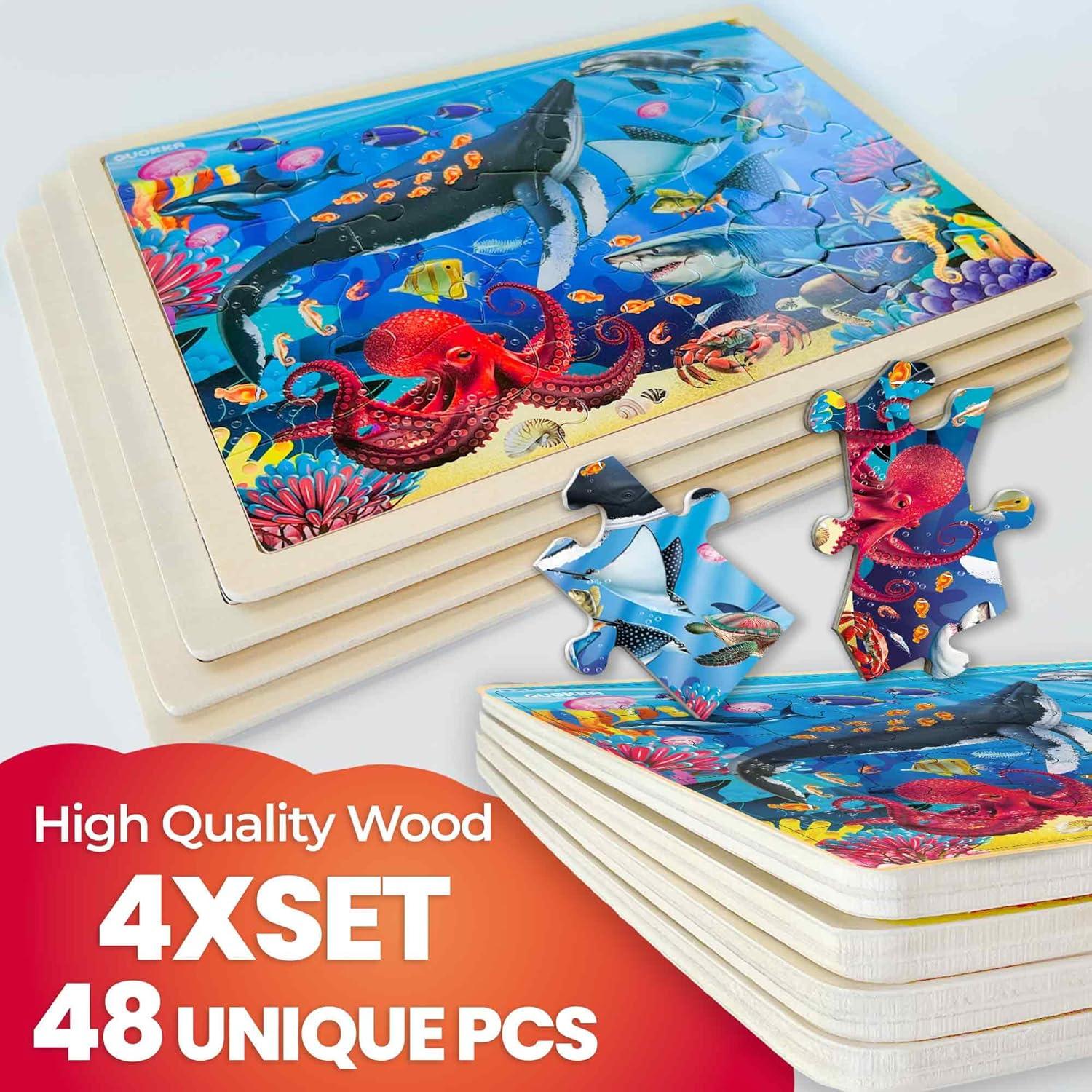 Rompecabezas de Madera QUOKKA - 4 Piezas Grandes para Niños 3-8 Años