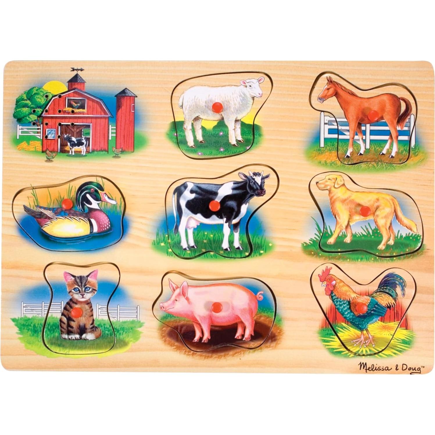 Rompecabezas de Sonido de Granja Melissa & Doug - 8 Piezas de Madera