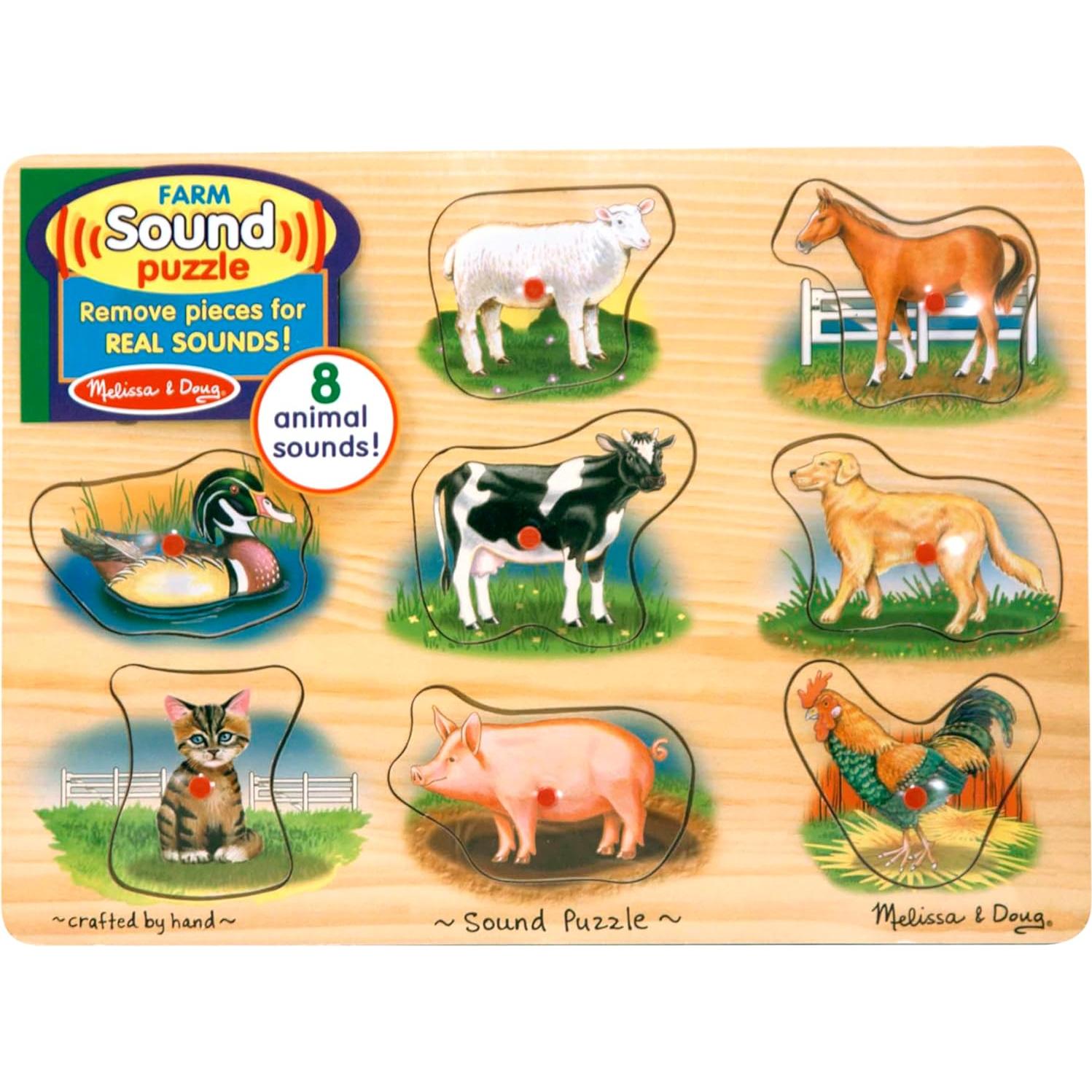 Rompecabezas de Sonido de Granja Melissa & Doug - 8 Piezas de Madera
