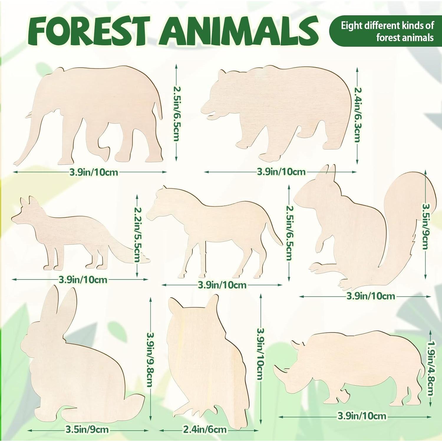 Paquete de 48 recortes de madera Newbested animales del bosque